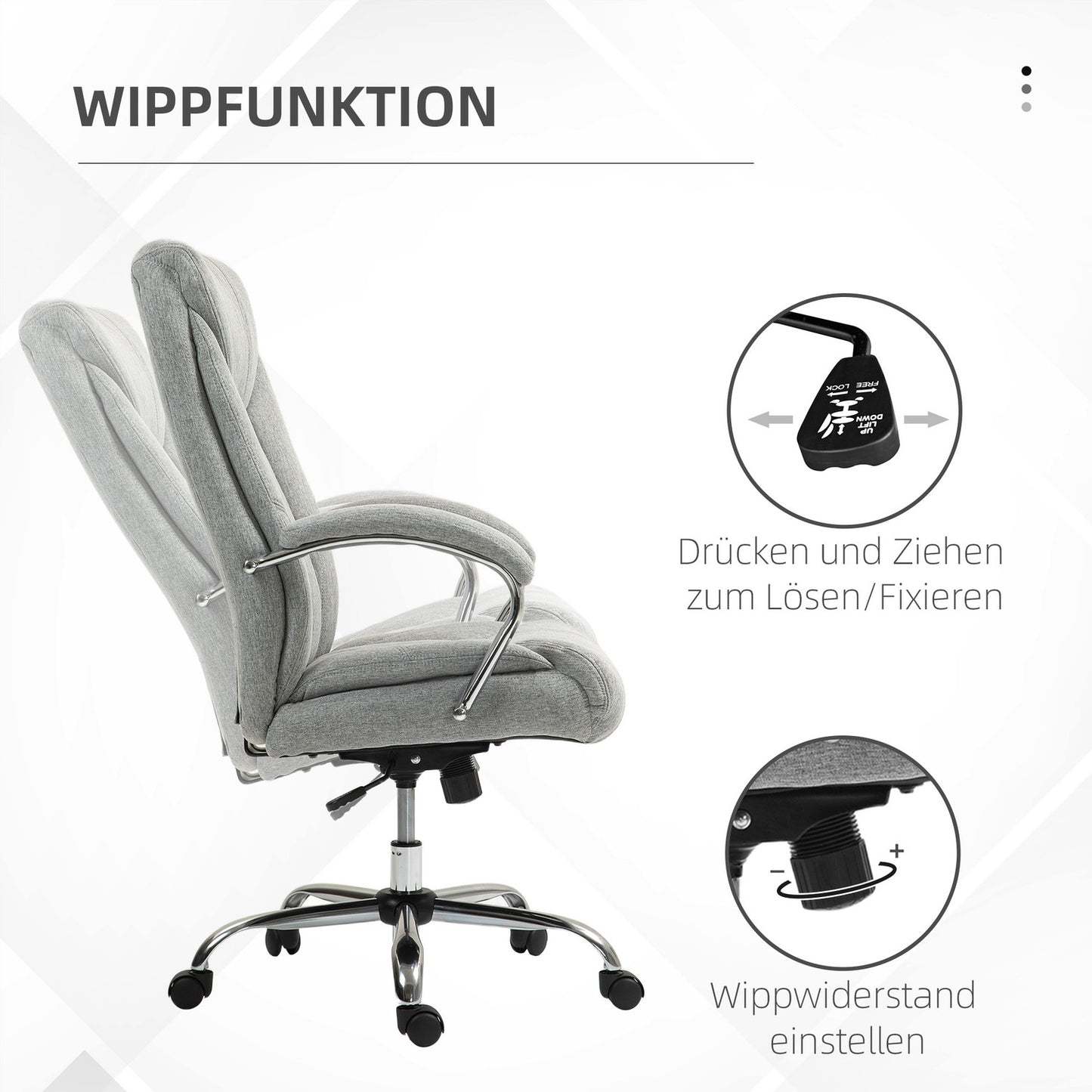 Ergonomic swivel office chair, padded armrests, adjustable
