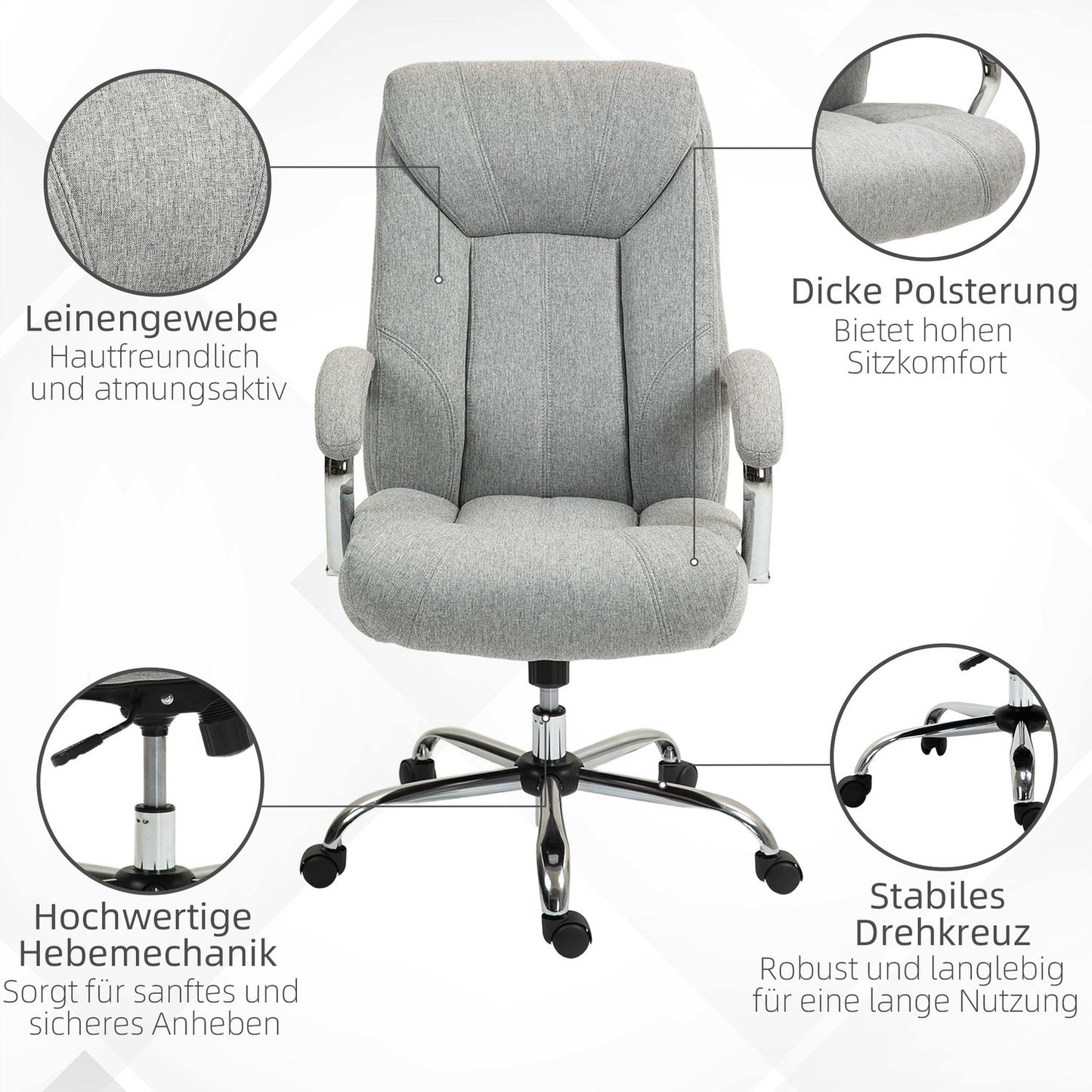 Ergonomic swivel office chair, padded armrests, adjustable