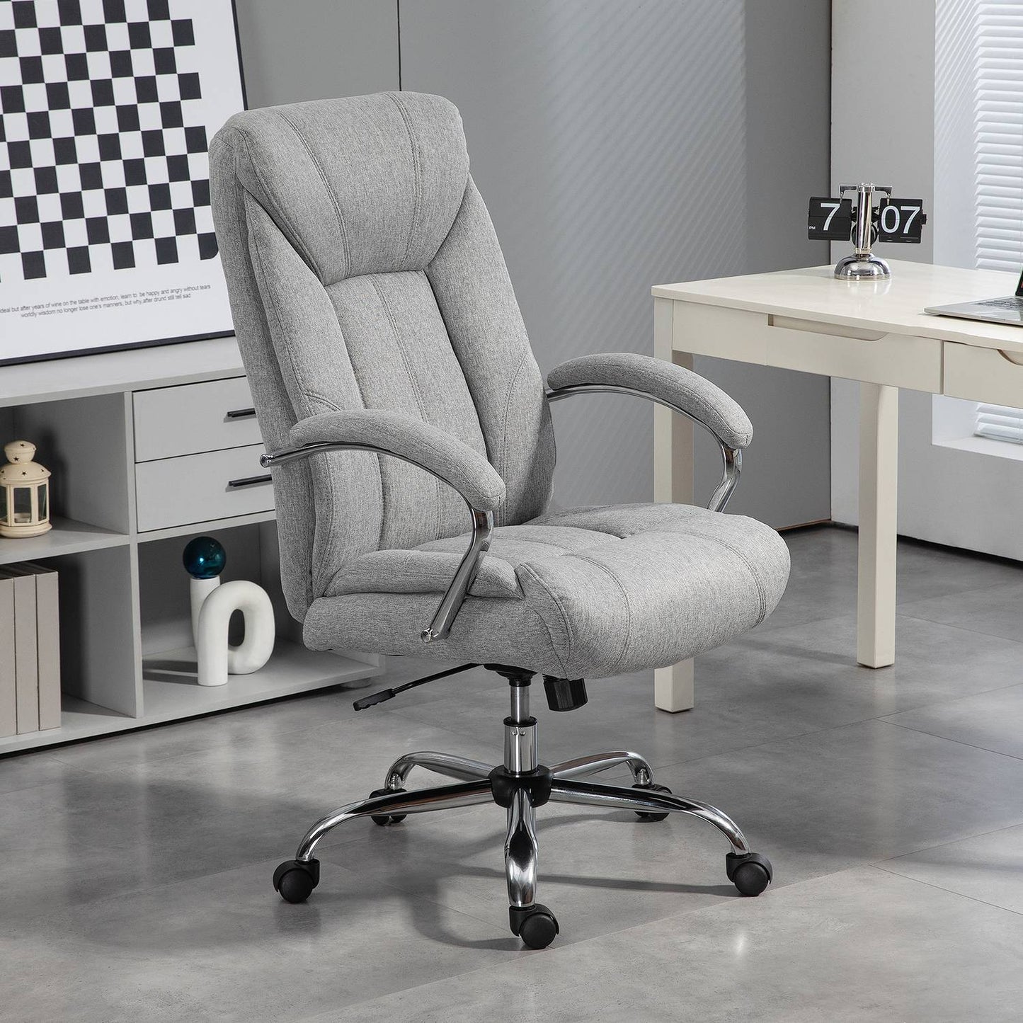 Ergonomic swivel office chair, padded armrests, adjustable