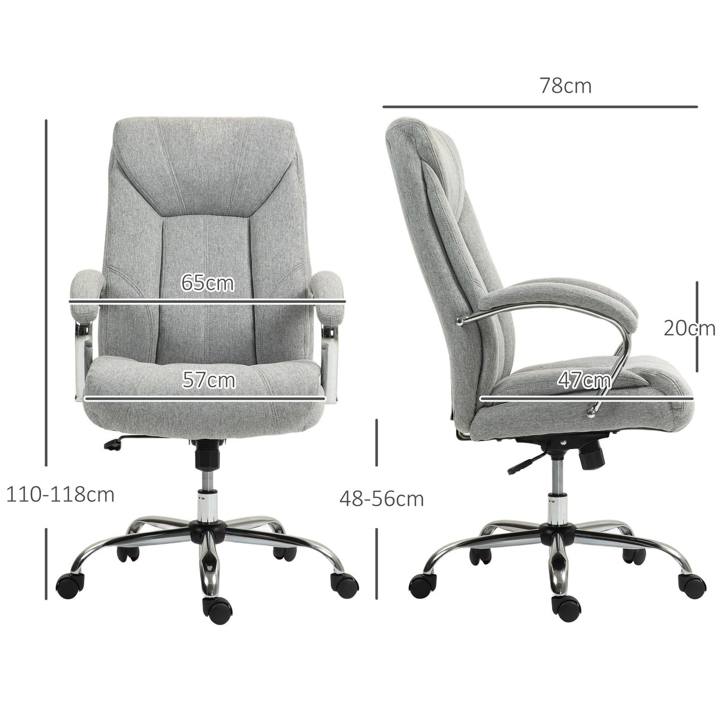 Ergonomic swivel office chair, padded armrests, adjustable
