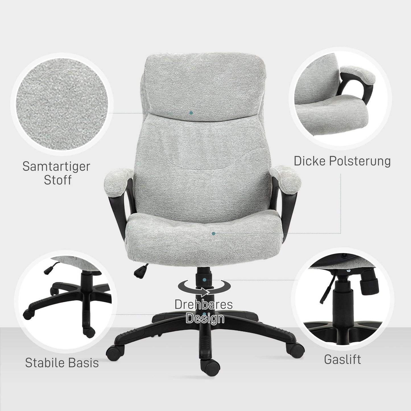 Ergonomic Rocker Office chair, height adjustable, light grey