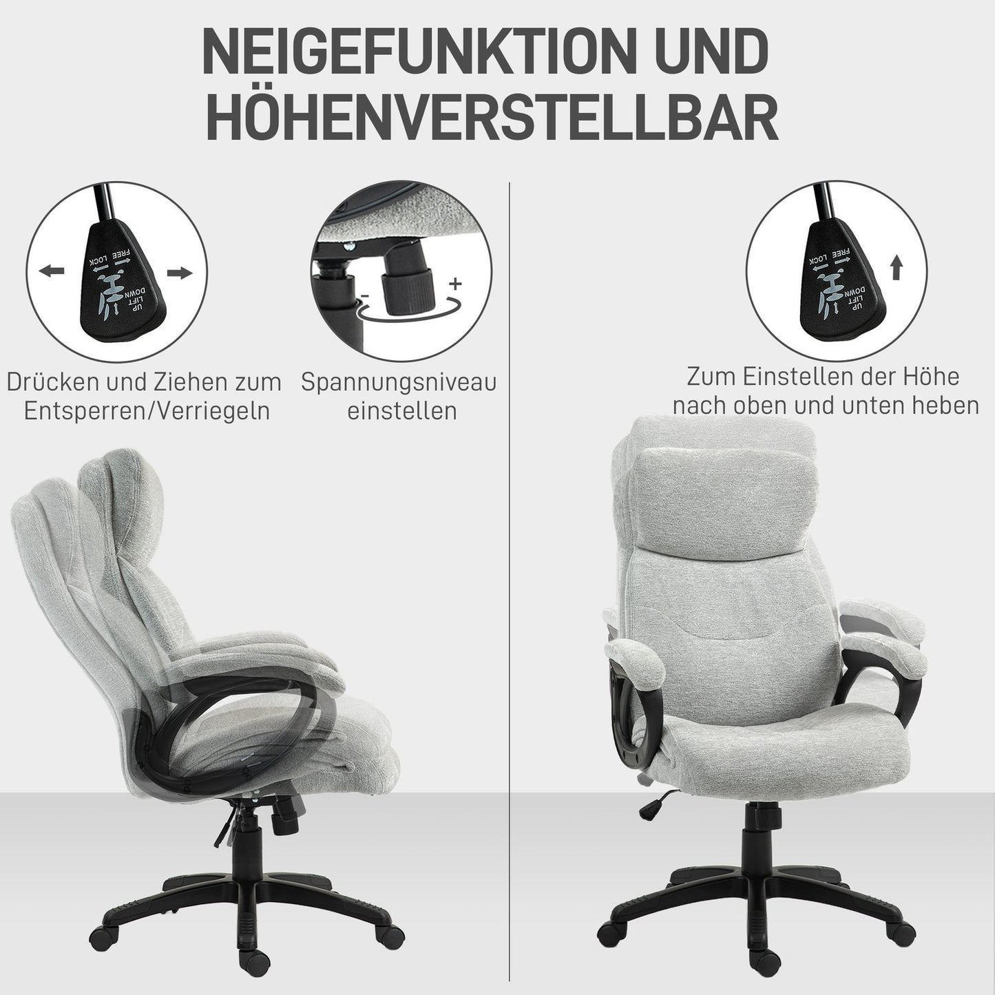 Ergonomic Rocker Office chair, height adjustable, light grey