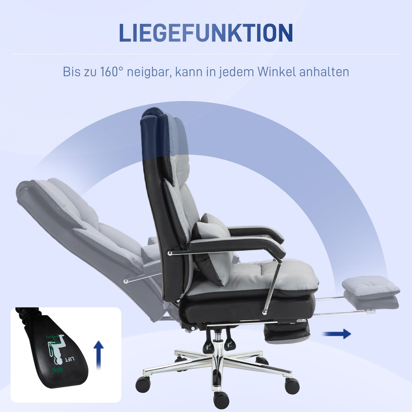 Ergonomic office chair, rocking, 180 kg load, light gray leather