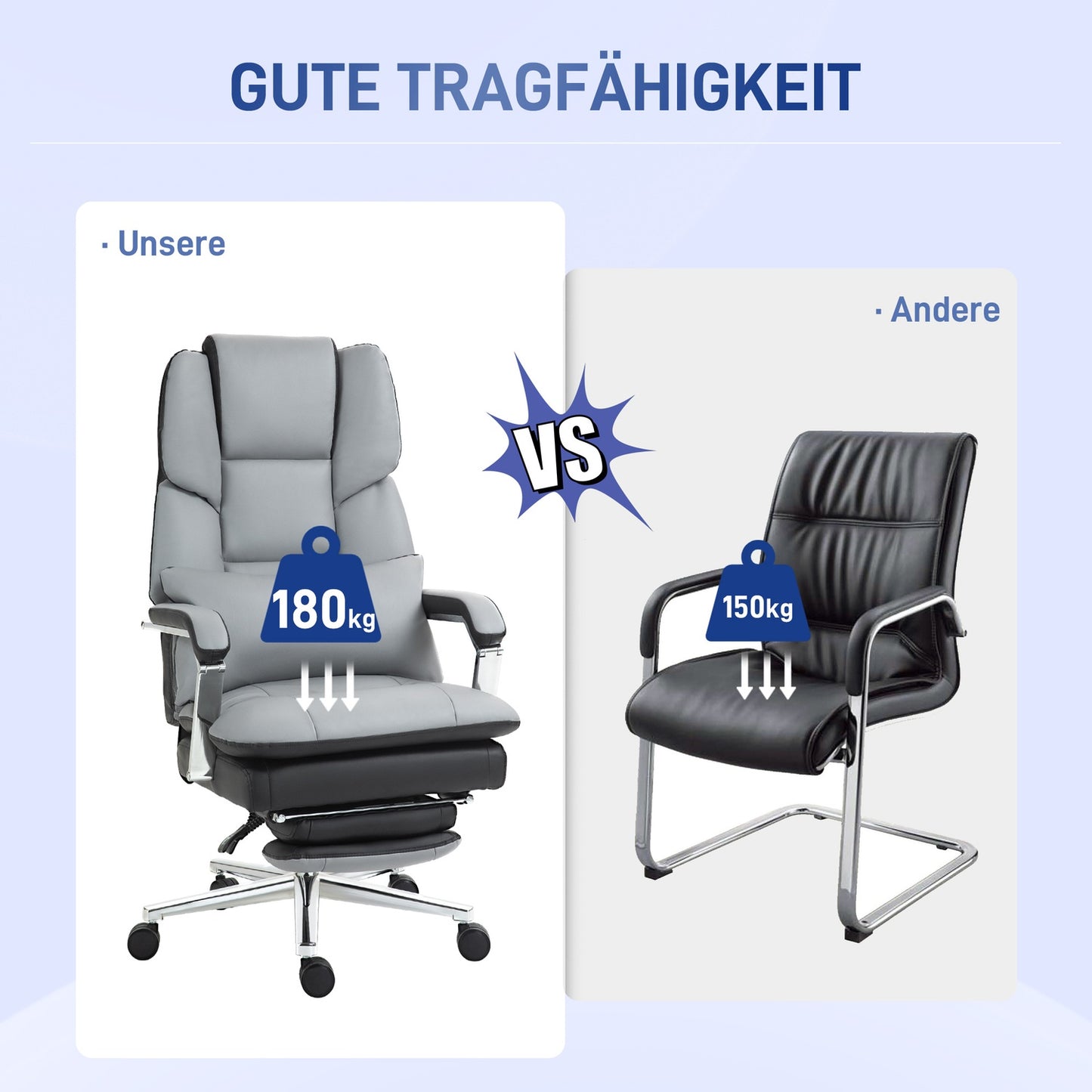 Ergonomic office chair, rocking, 180 kg load, light gray leather