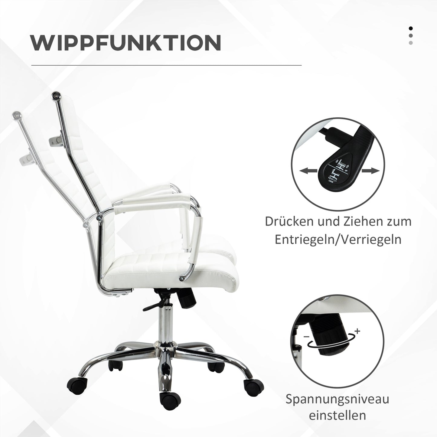 Ergonomic white office chair, 360° rotatable, 120 kg capacity