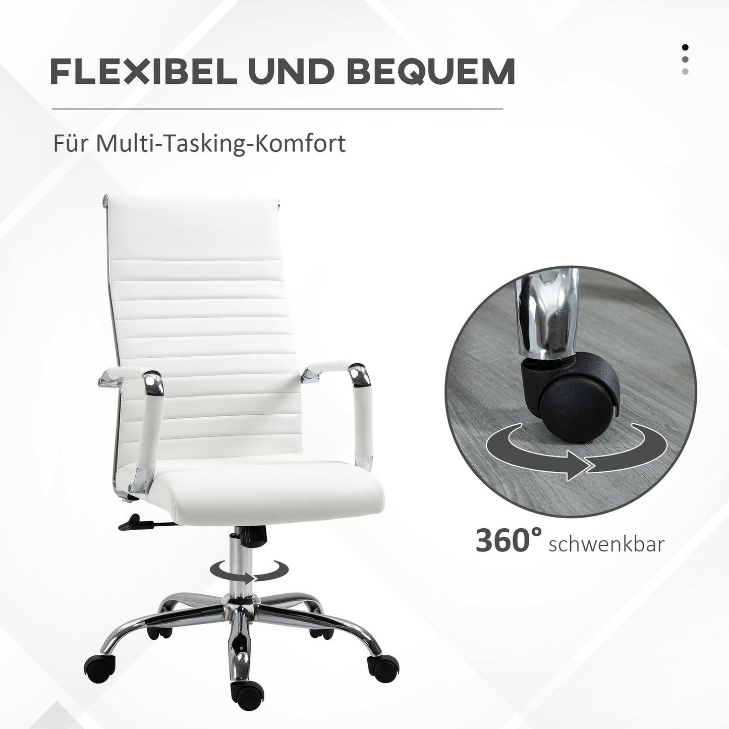 Ergonomic white office chair, 360° rotatable, 120 kg capacity