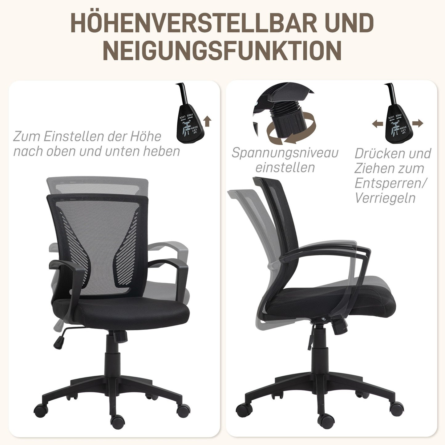 Black swivel office chair with tilt, 120 kg capacity