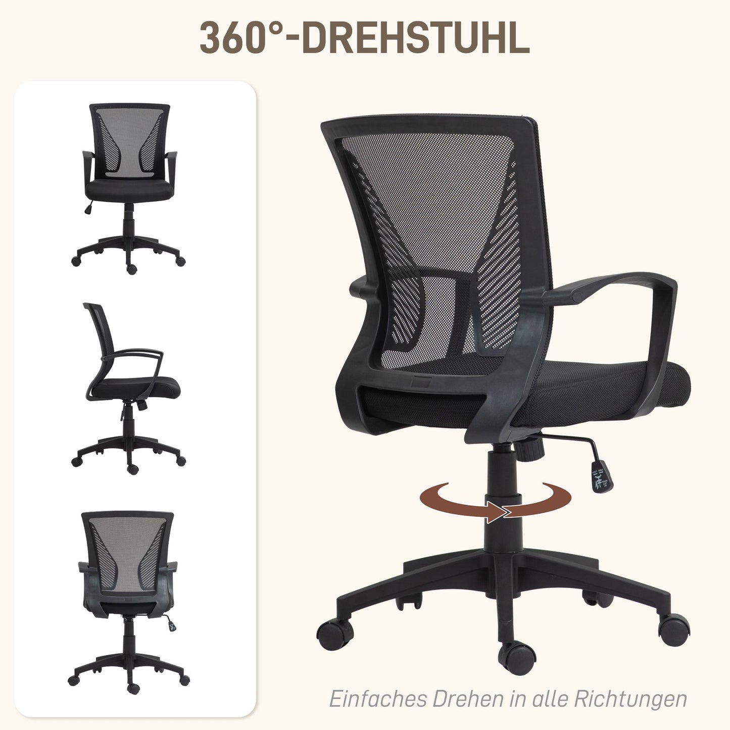 Black swivel office chair with tilt, 120 kg capacity