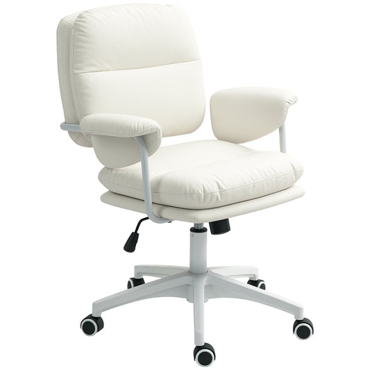 White office chair in synthetic leather, adjustable, tilt function