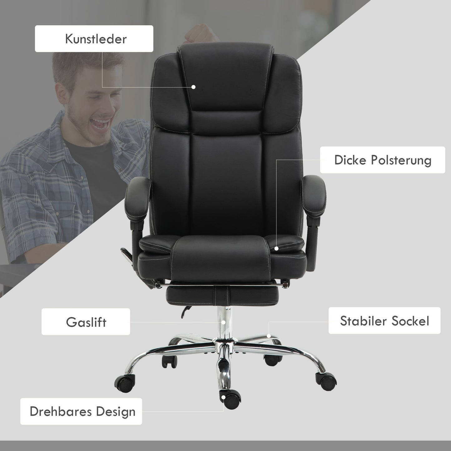 Ergonomic office chair with vibration massage & heating