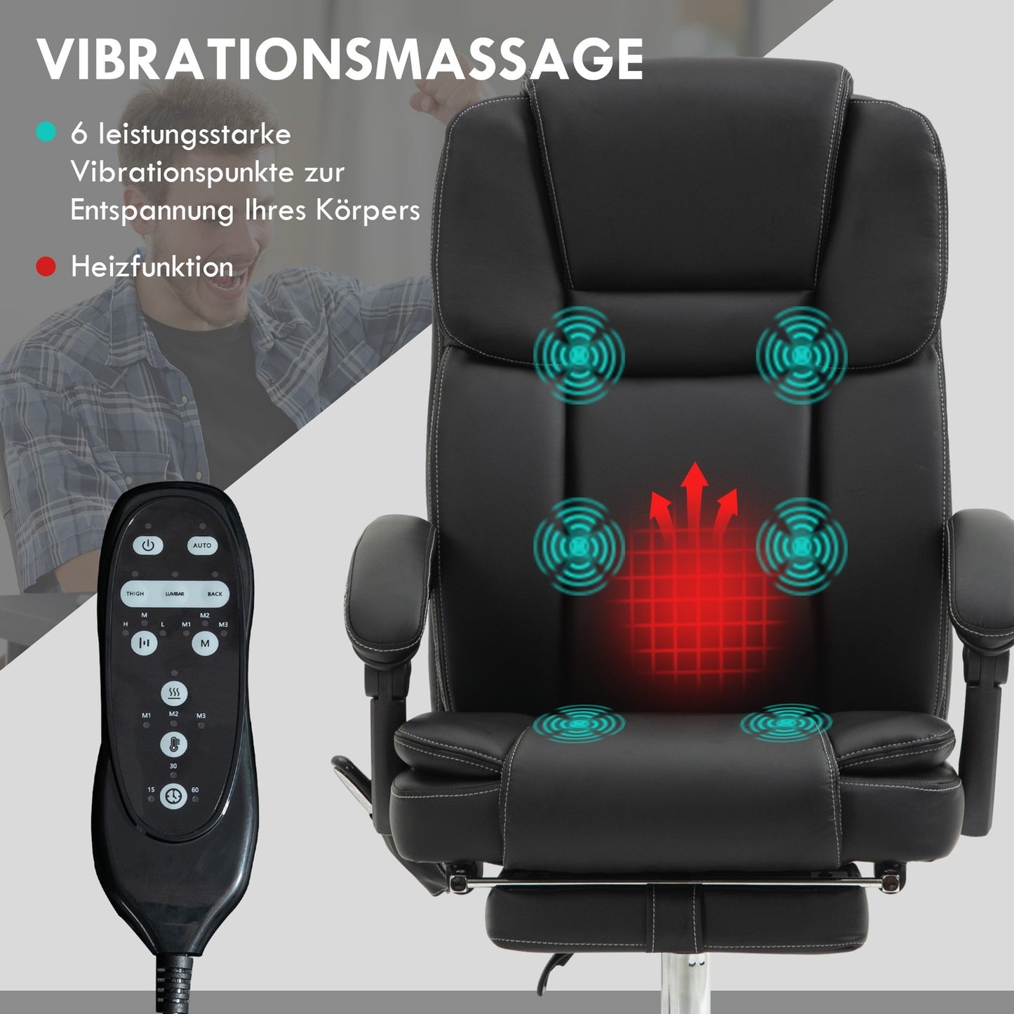 Ergonomic office chair with vibration massage & heating
