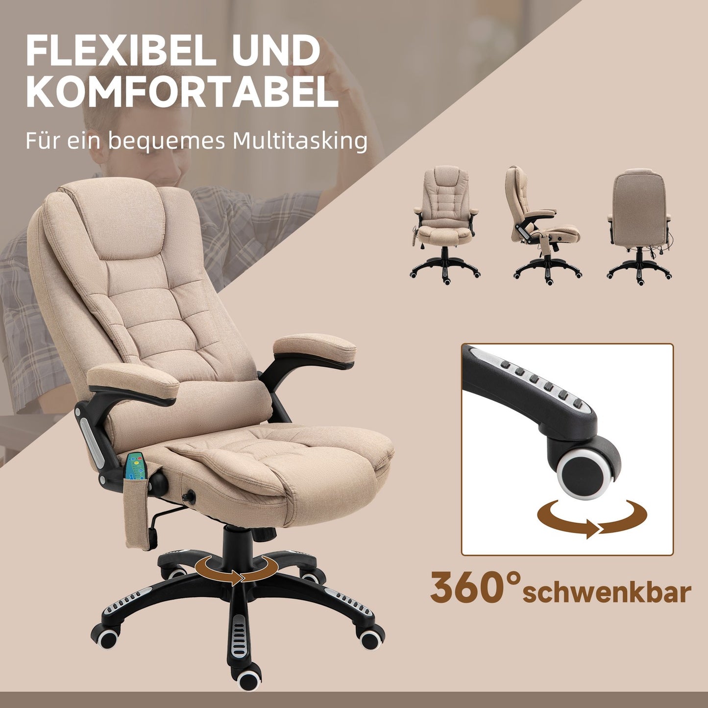 Ergonomic office chair with massage, heat and rest