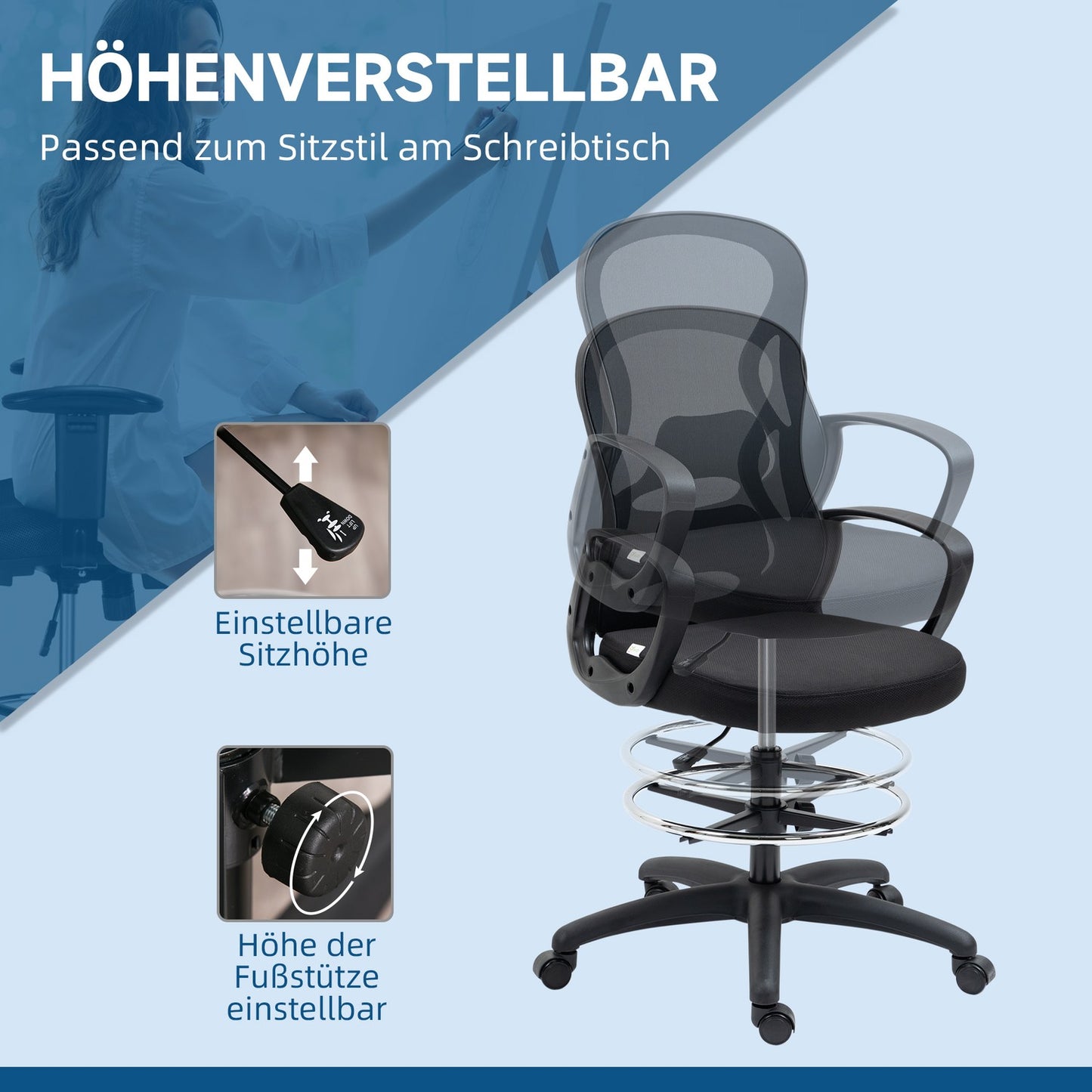 Ergonomic adjustable office chair - black, supports 120 kg