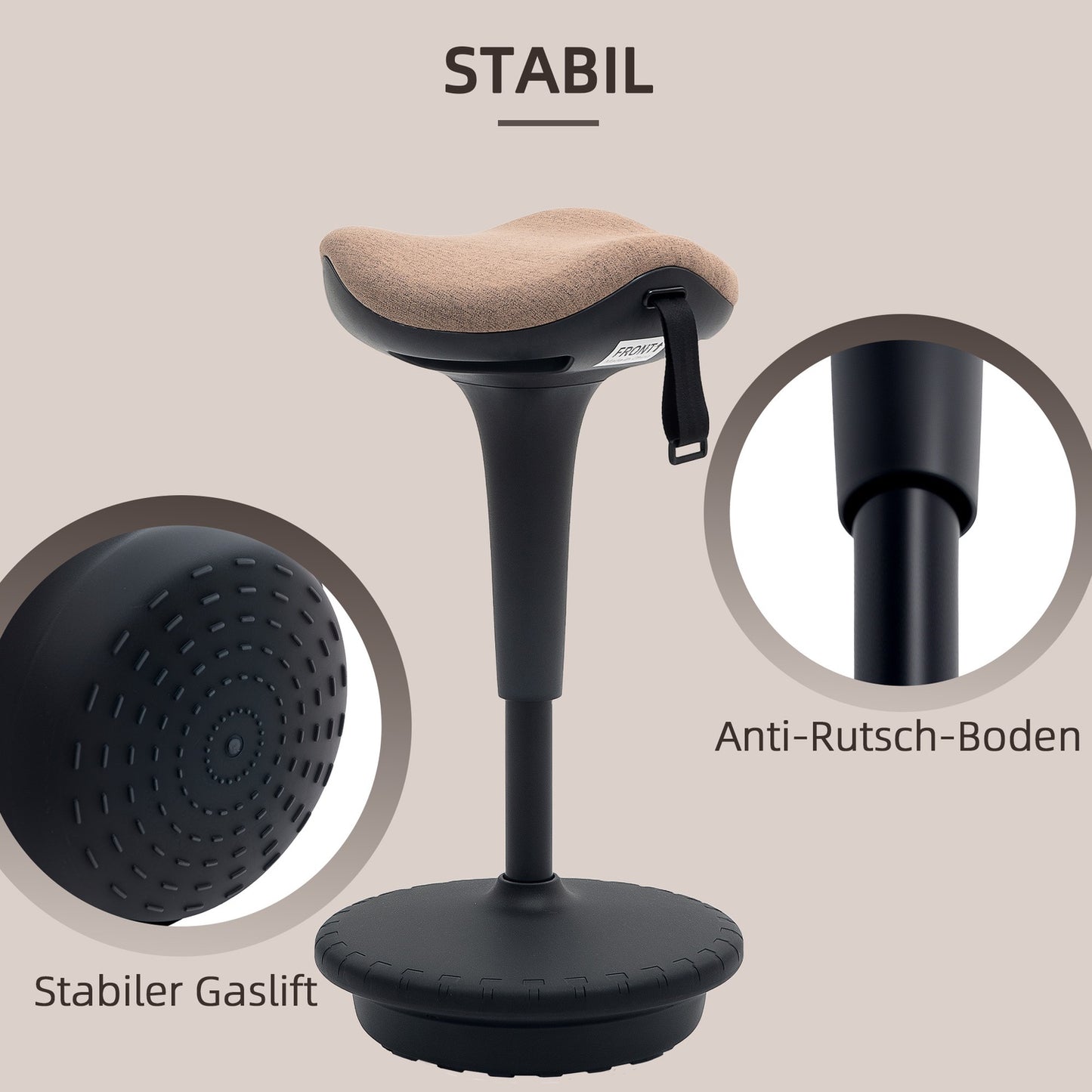 Ergonomic swivel office stool, adjustable 68.5-83.5 cm, brown