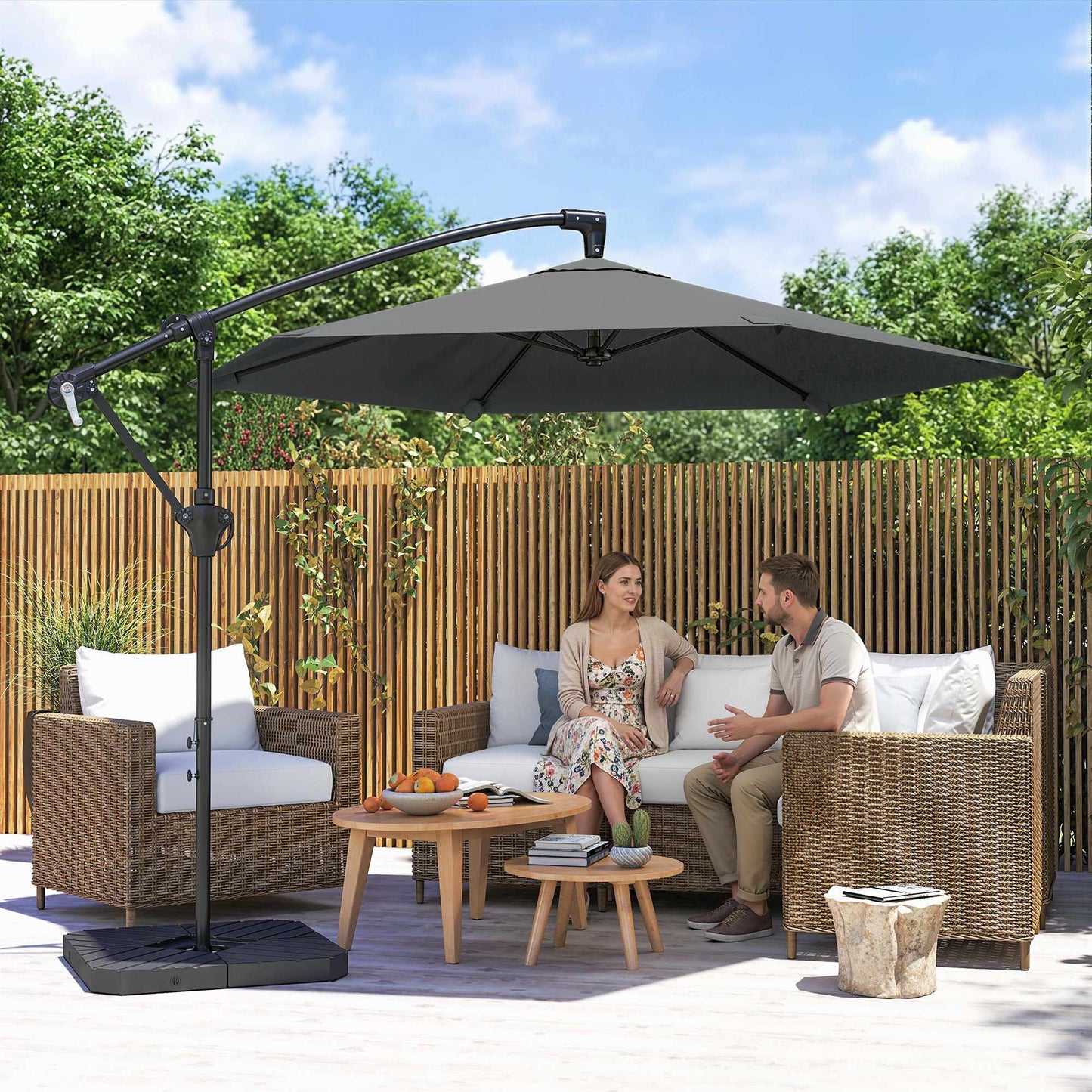 Offset Patio Umbrella, 3m, Dark Grey, UPF 30+ Protection