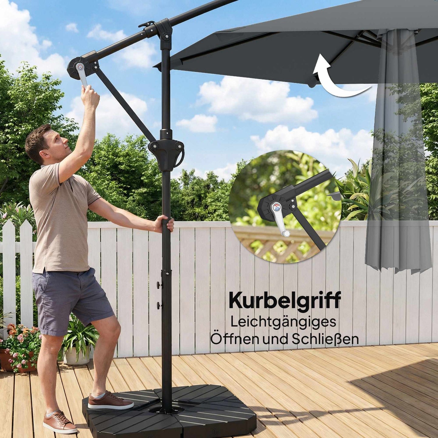 Offset Patio Umbrella, 3m, Dark Grey, UPF 30+ Protection