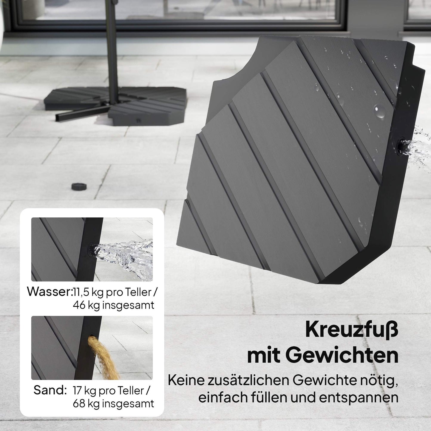 Offset Patio Umbrella, 3m, Dark Grey, UPF 30+ Protection