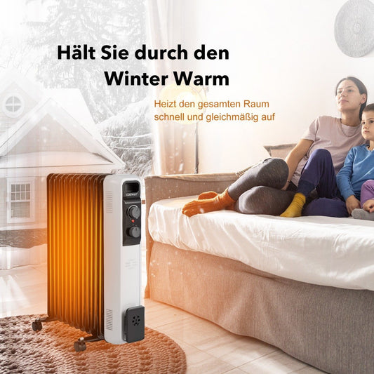 Oil-filled radiator electric heater with 3 heating levels 49 x 24 x 62 cm black