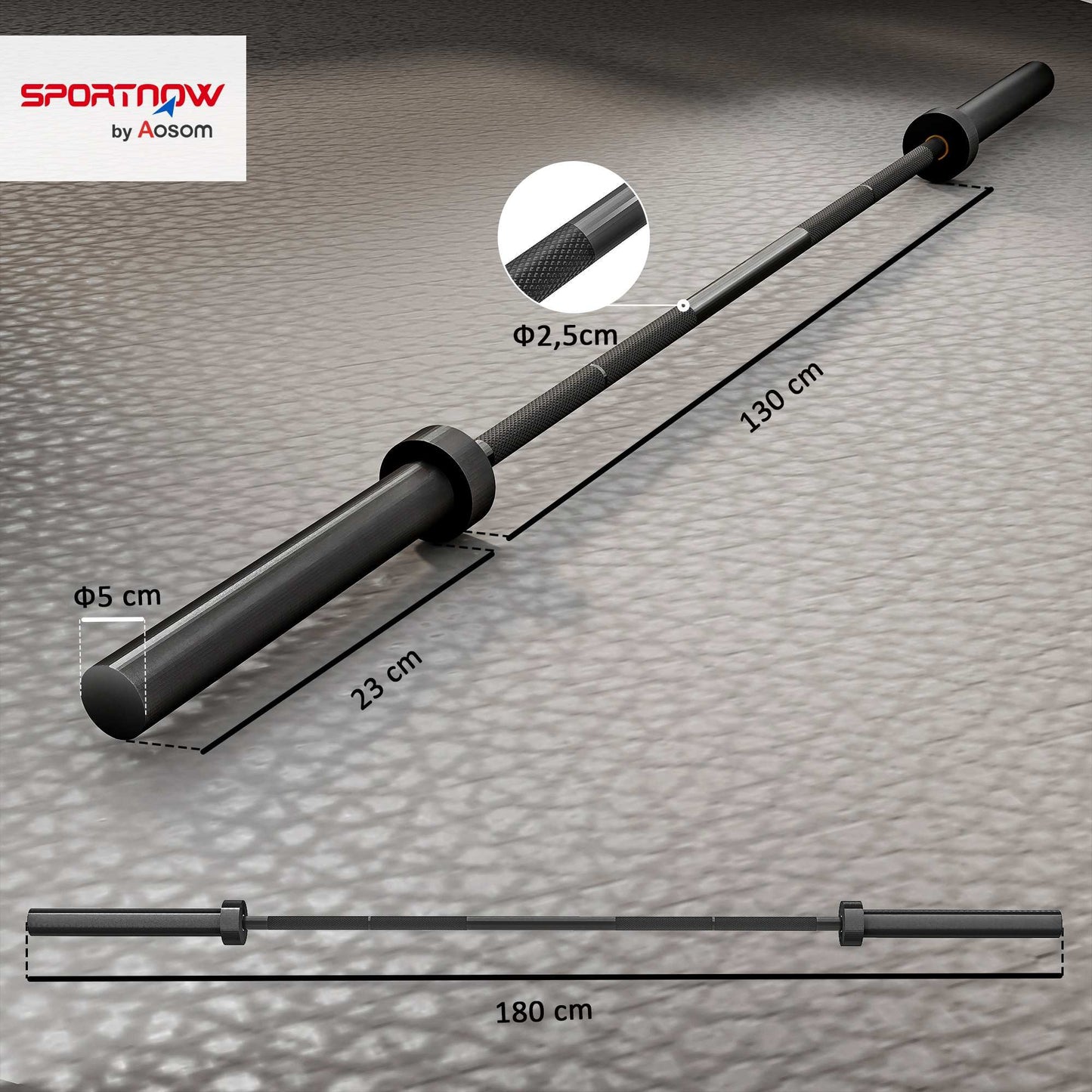 Olympic Barbell, 180 cm Steel, 200 kg Capacity, Black