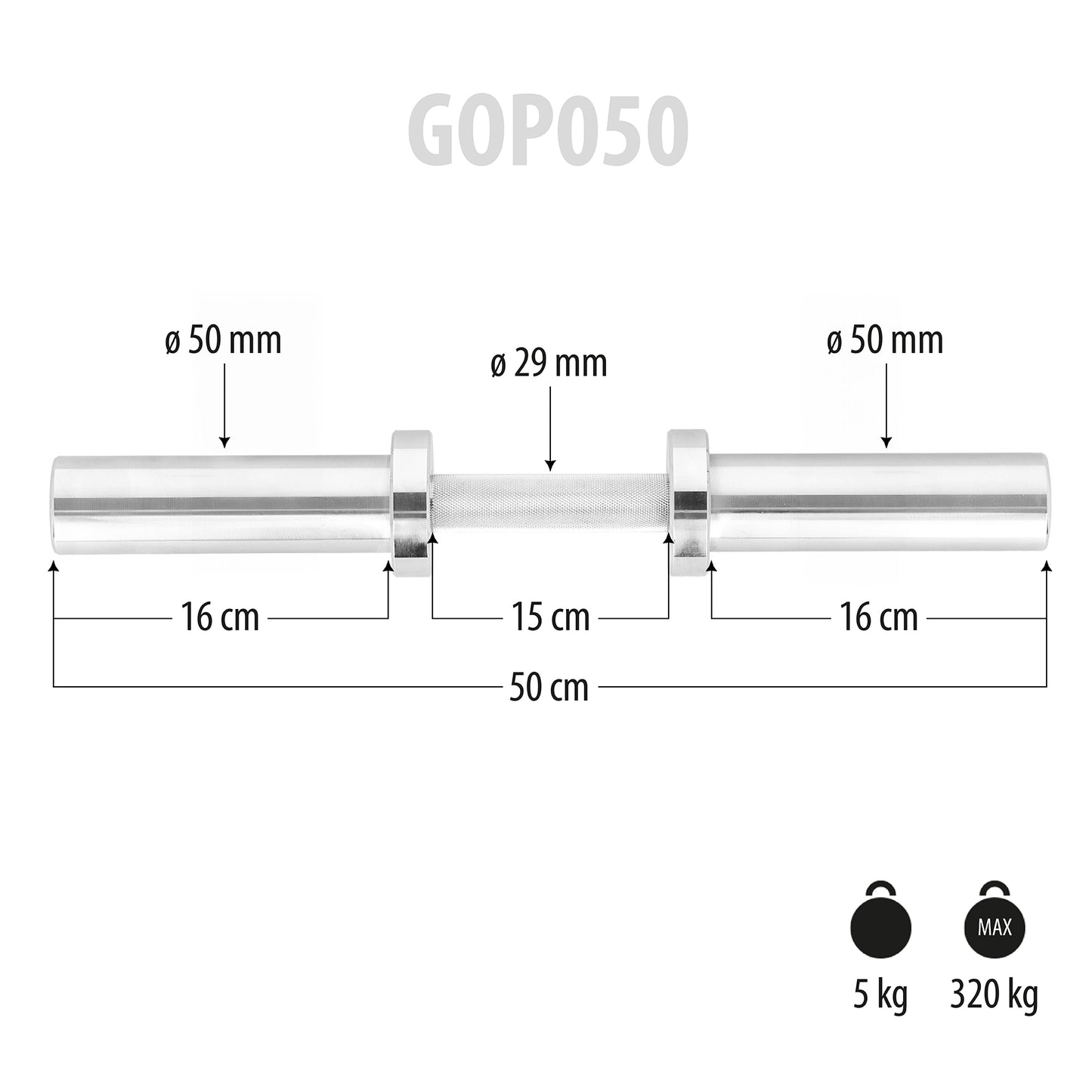 Olympic Barbell 50cm, 50mm Diameter