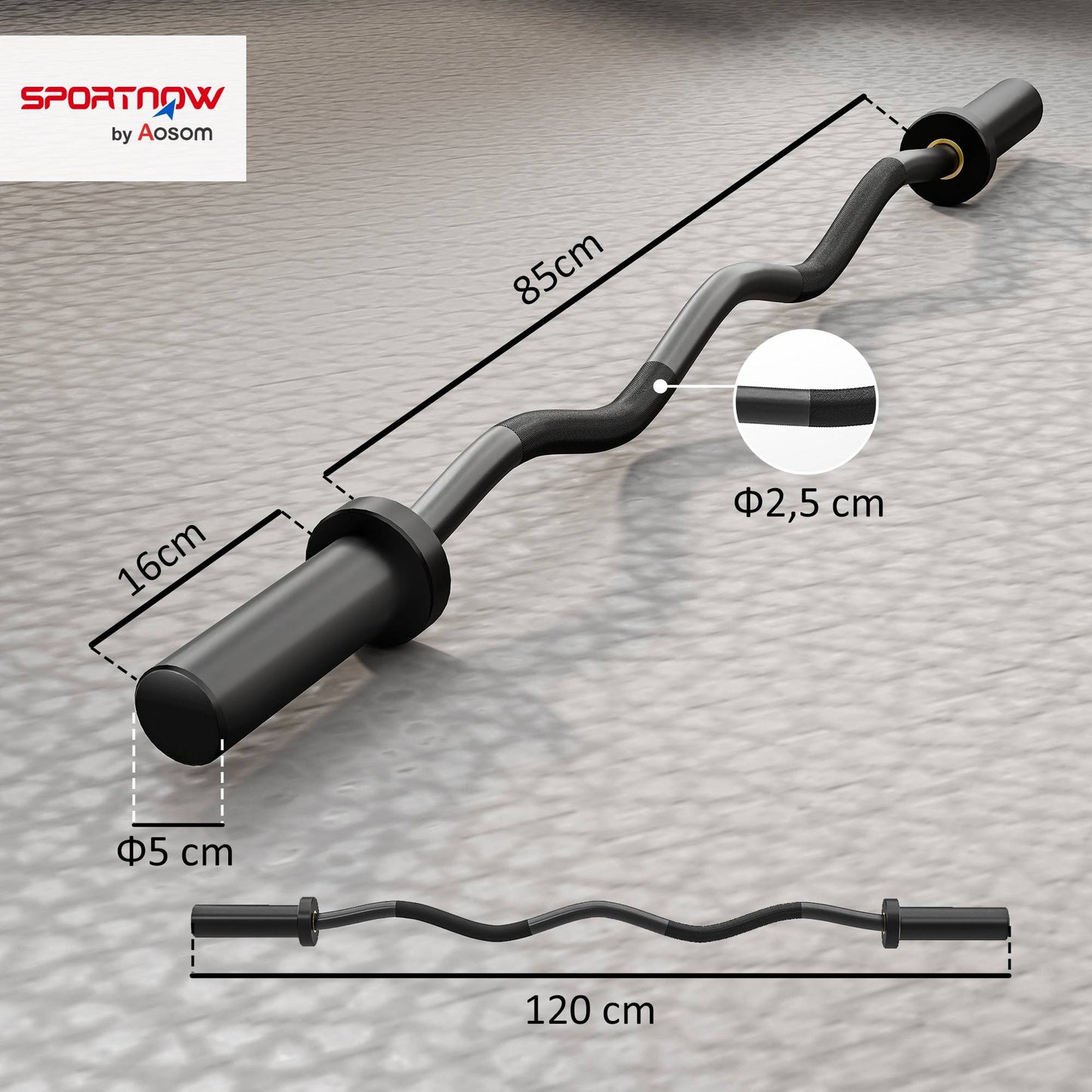 Olympic Curl Bar, 5 cm Sleeves, Steel, 100 kg Capacity