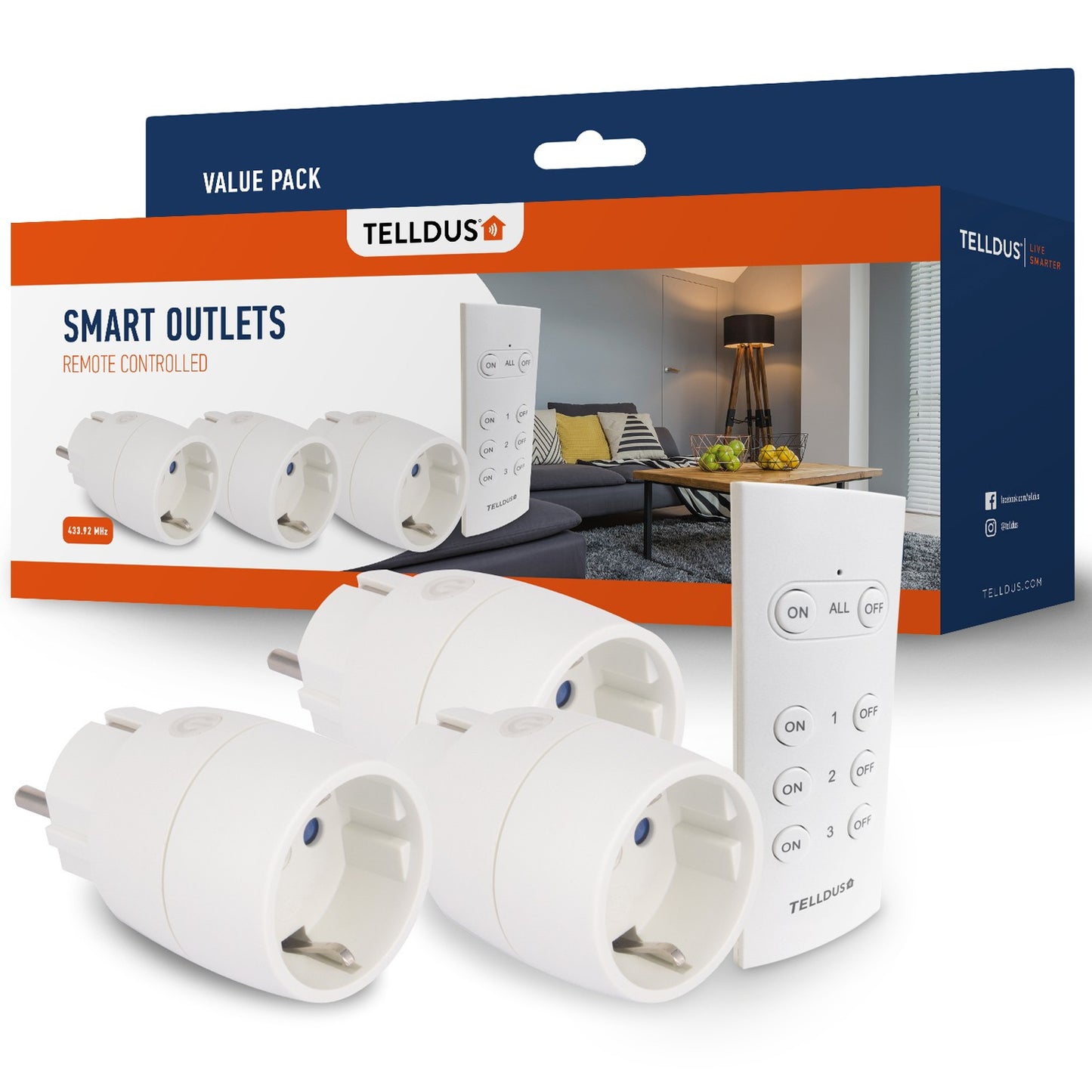 On/Off socket Slim 433 3-pack