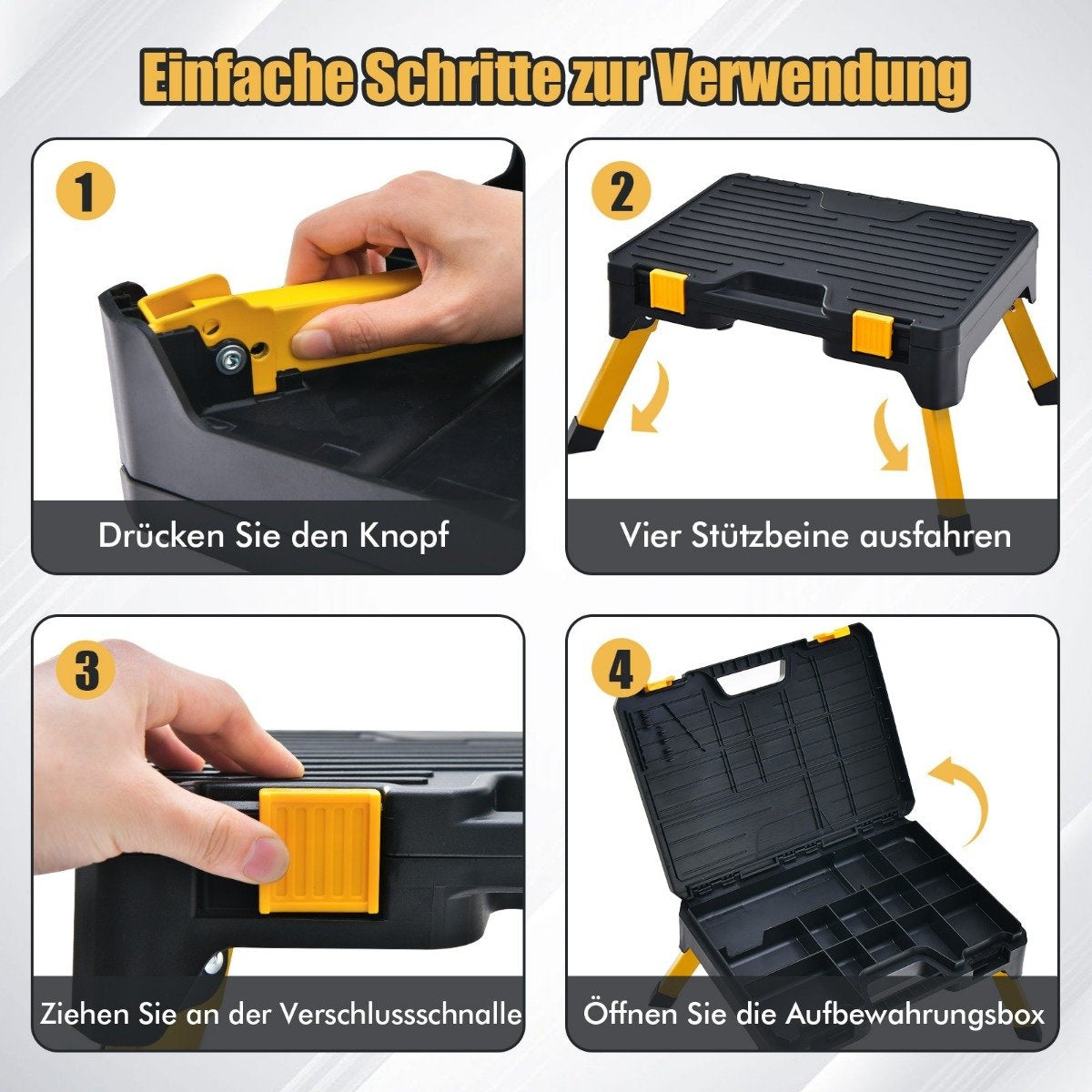 One-step stool tool box folding step ladder with wide step 50 x 39.5 x 23.5 cm