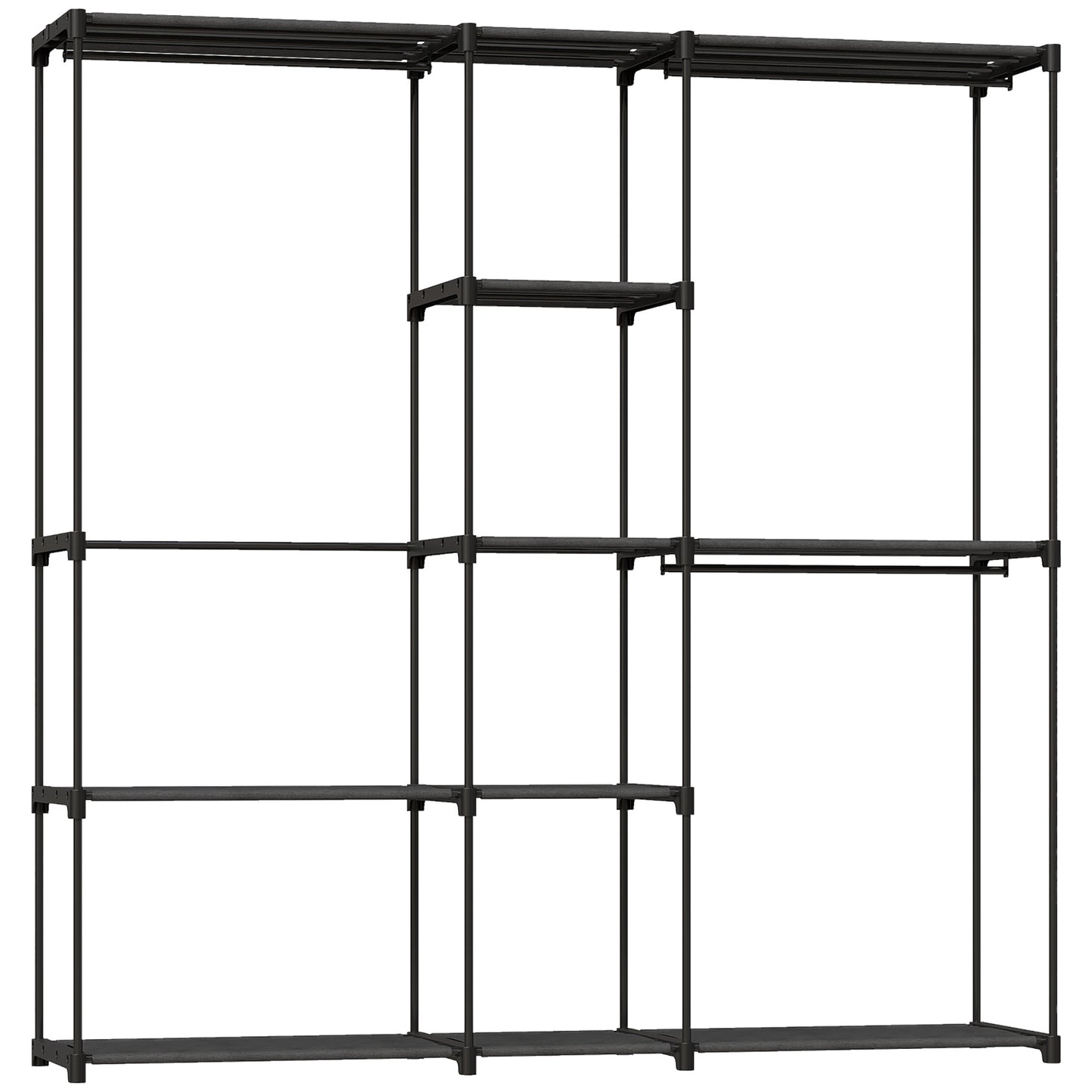 Open Wardrobe with 4 Shelves, 2 Hanging Sections, Black
