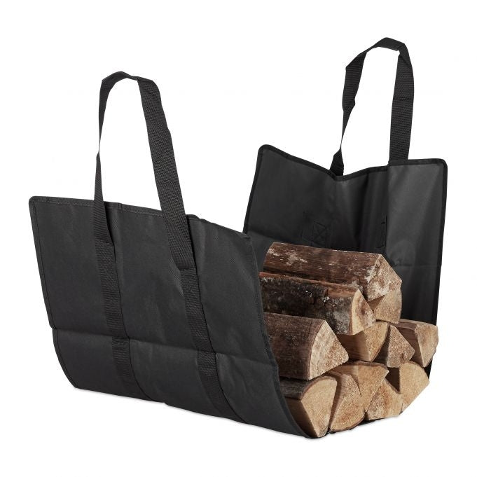 Open firewood bag with handle