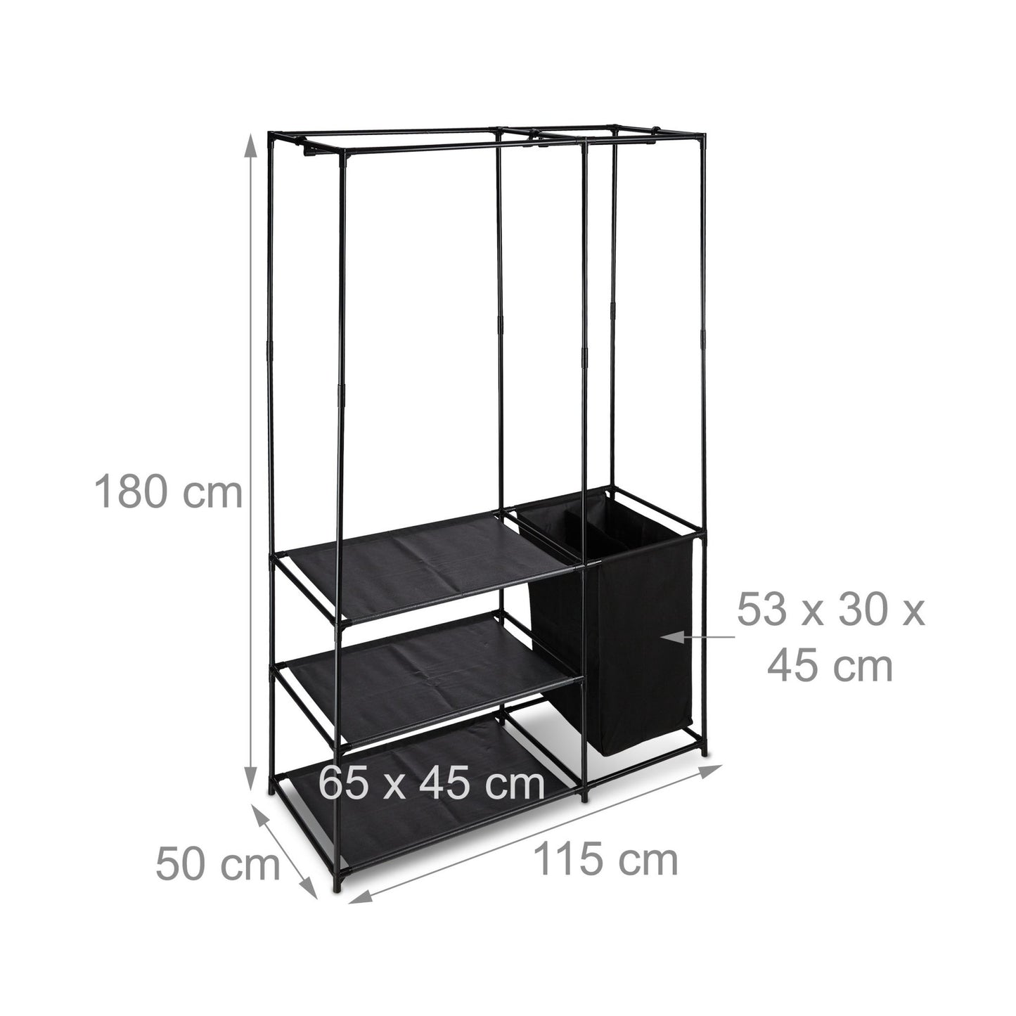 Open wardrobe with laundry basket