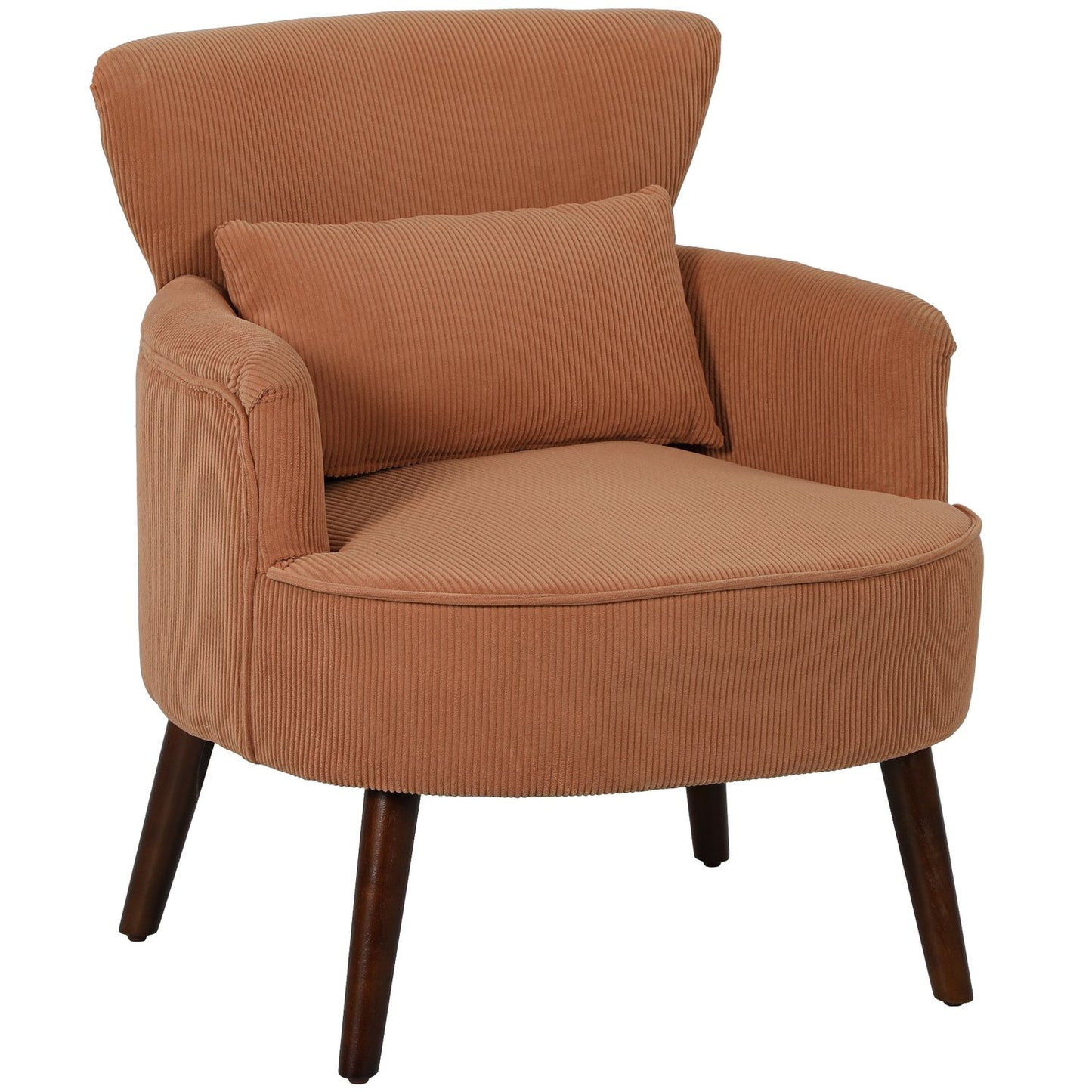 Orange Corduroy Armchair – High-Density Foam, Wood Frame