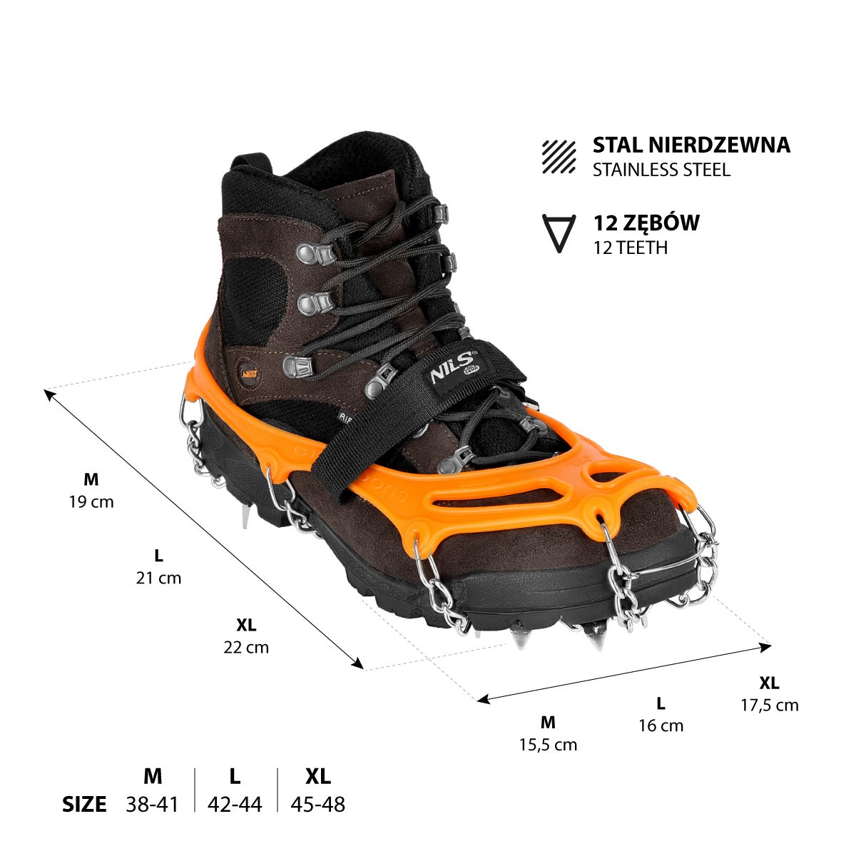 Orange Crampons Size L – Anti-Slip Ice Grips