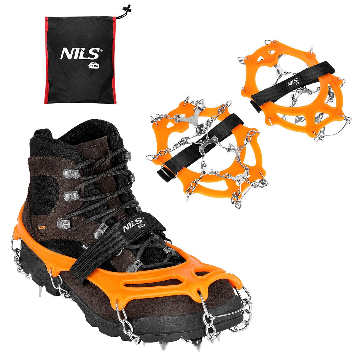 Orange Crampons, XL Size, Non-Slip Ice Grips