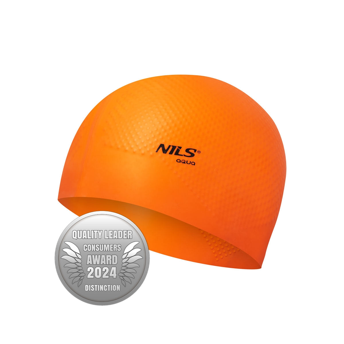 Orange Silicone Swimming Cap, Solid Color, Dots Design