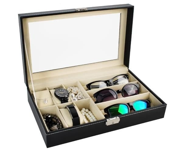 Organizer for watches and glasses, black