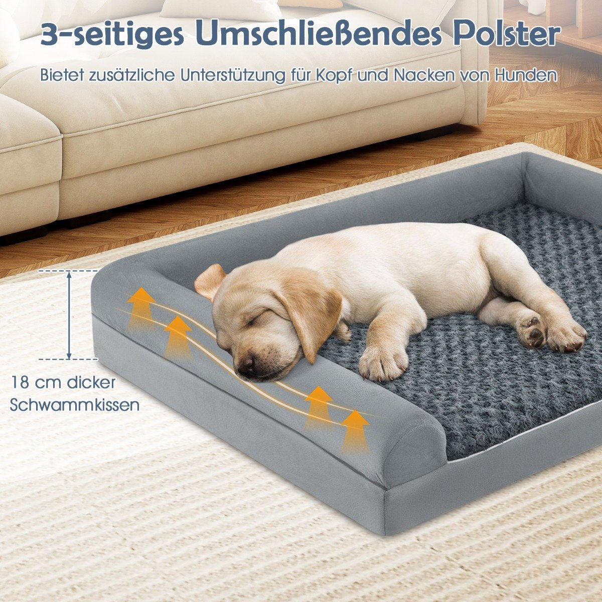 Orthopedic Dog Bed Large, Egg-Crate Foam, Grey, Size L