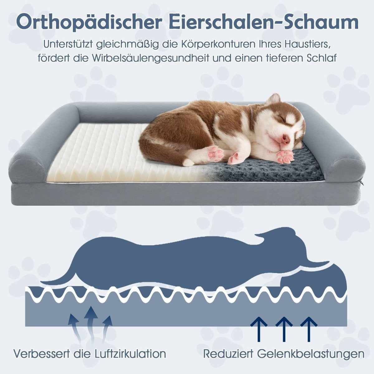 Orthopedic Dog Bed Large, Egg-Crate Foam, Grey, Size L