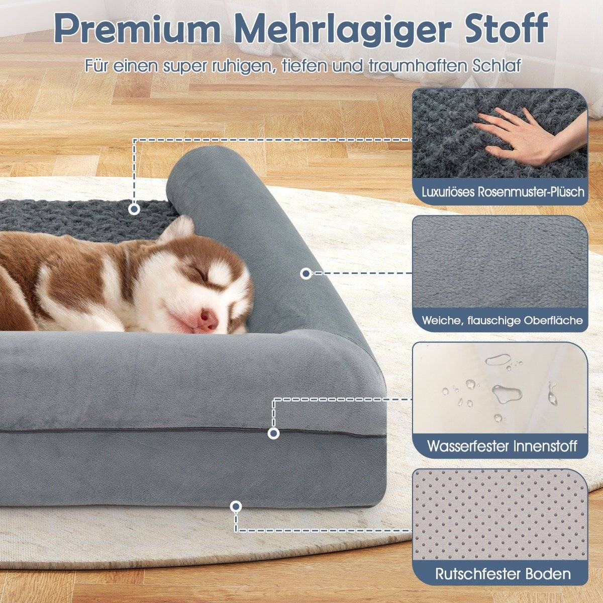 Orthopedic Dog Bed Large, Egg-Crate Foam, Grey, Size L