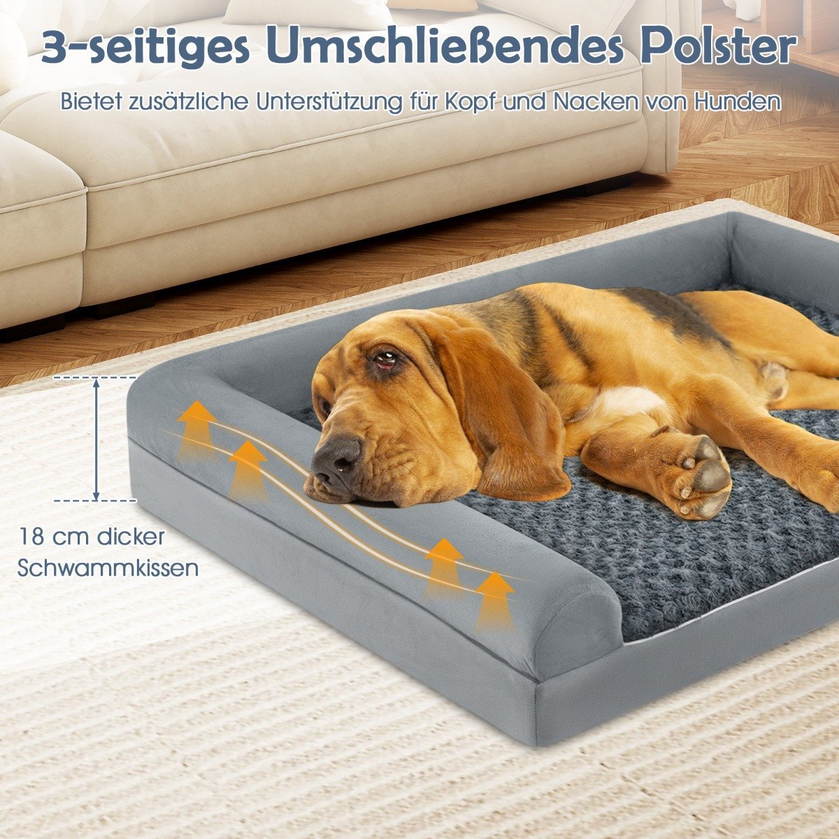 Orthopedic Dog Bed XXL, Gray, Joint Support, Non-Slip