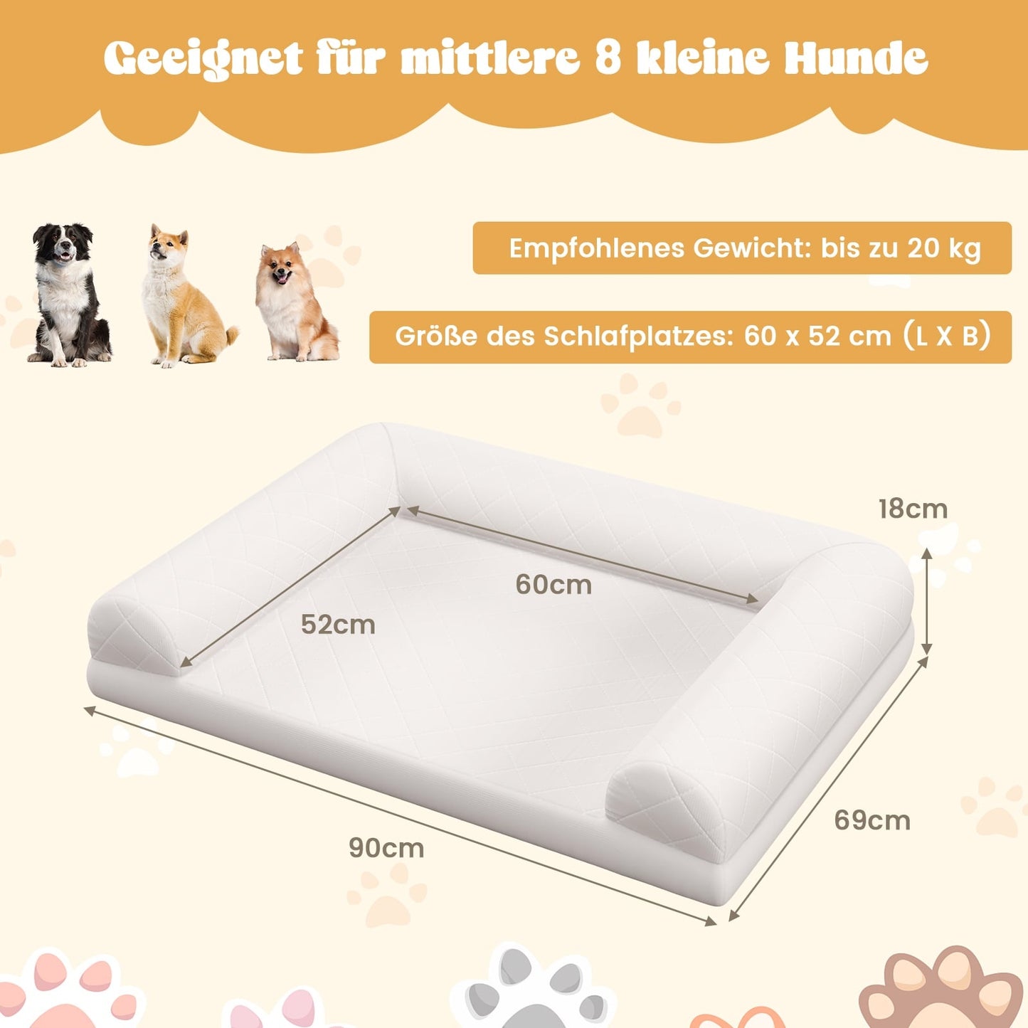 Orthopedic Dog Bed for Medium Dogs, Egg Crate Foam, Beige