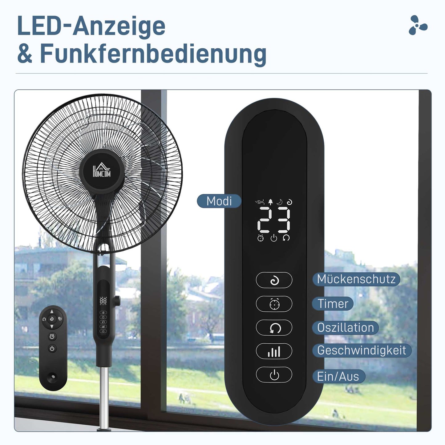 Oscillating Stand Fan with Remote, 28 Speeds, Timer