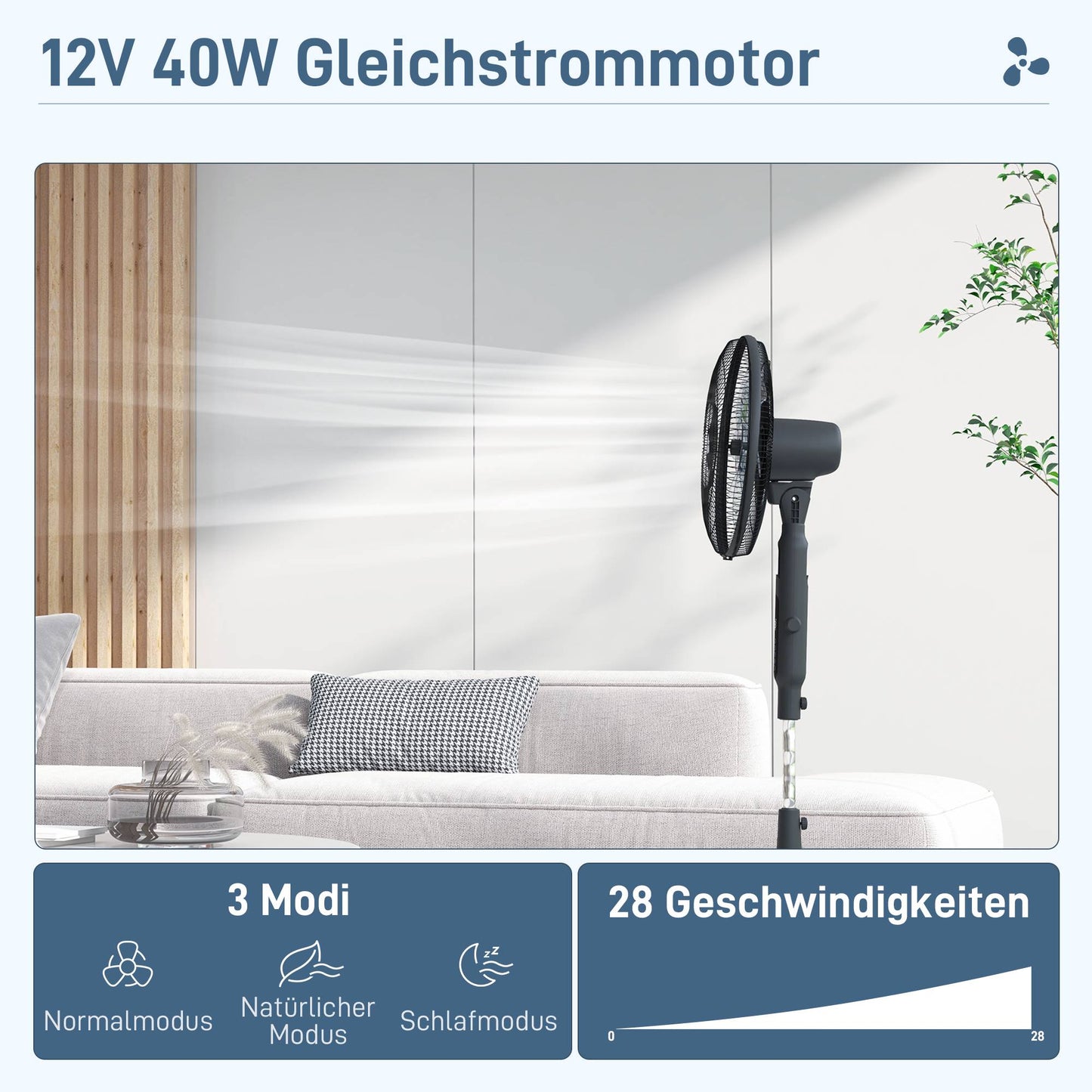 Oscillating Stand Fan with Remote, 28 Speeds, Timer