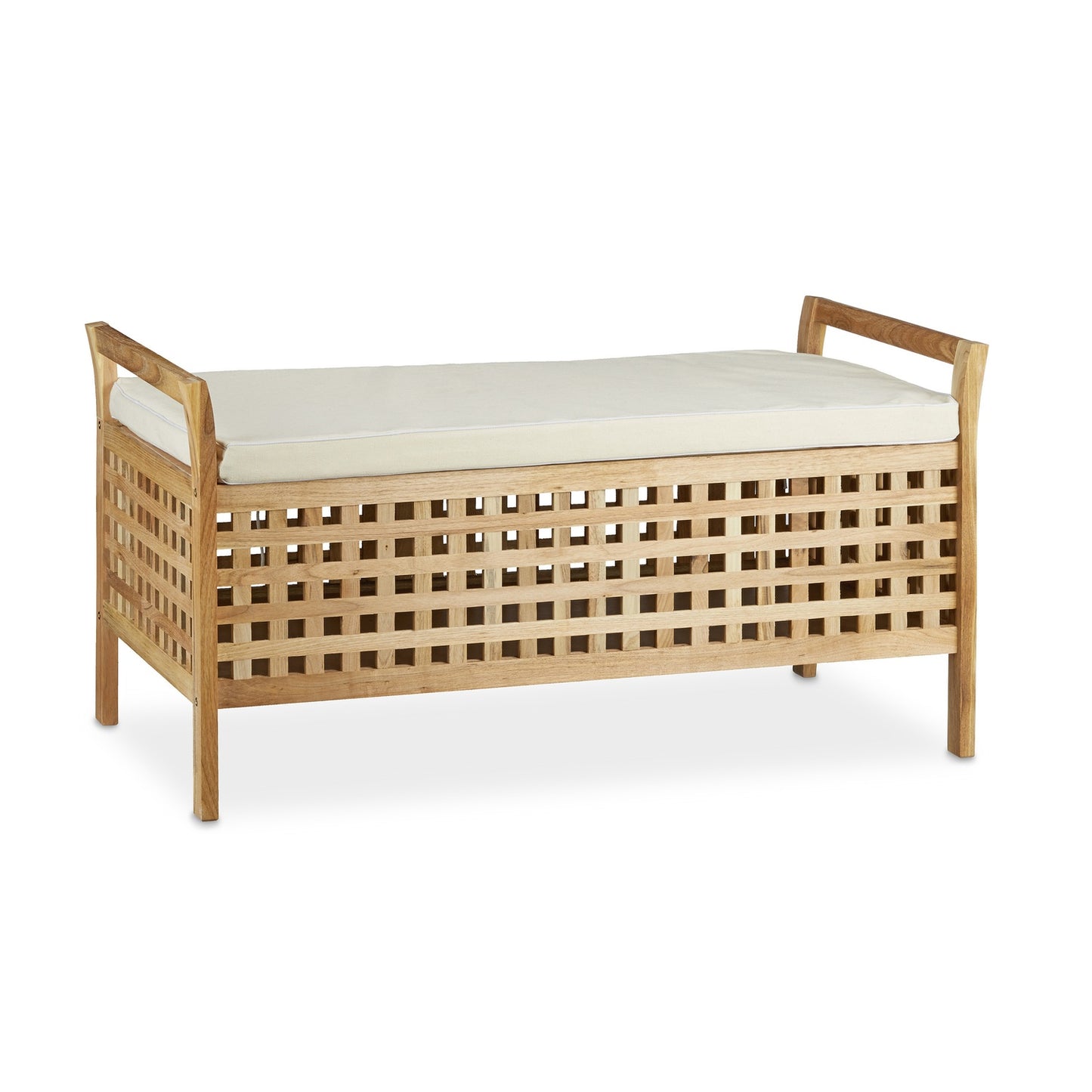 Ottoman Bench Walnut Storage Seat w/ Linen Cushion, Storage Bench 46.5x92.6x49cm