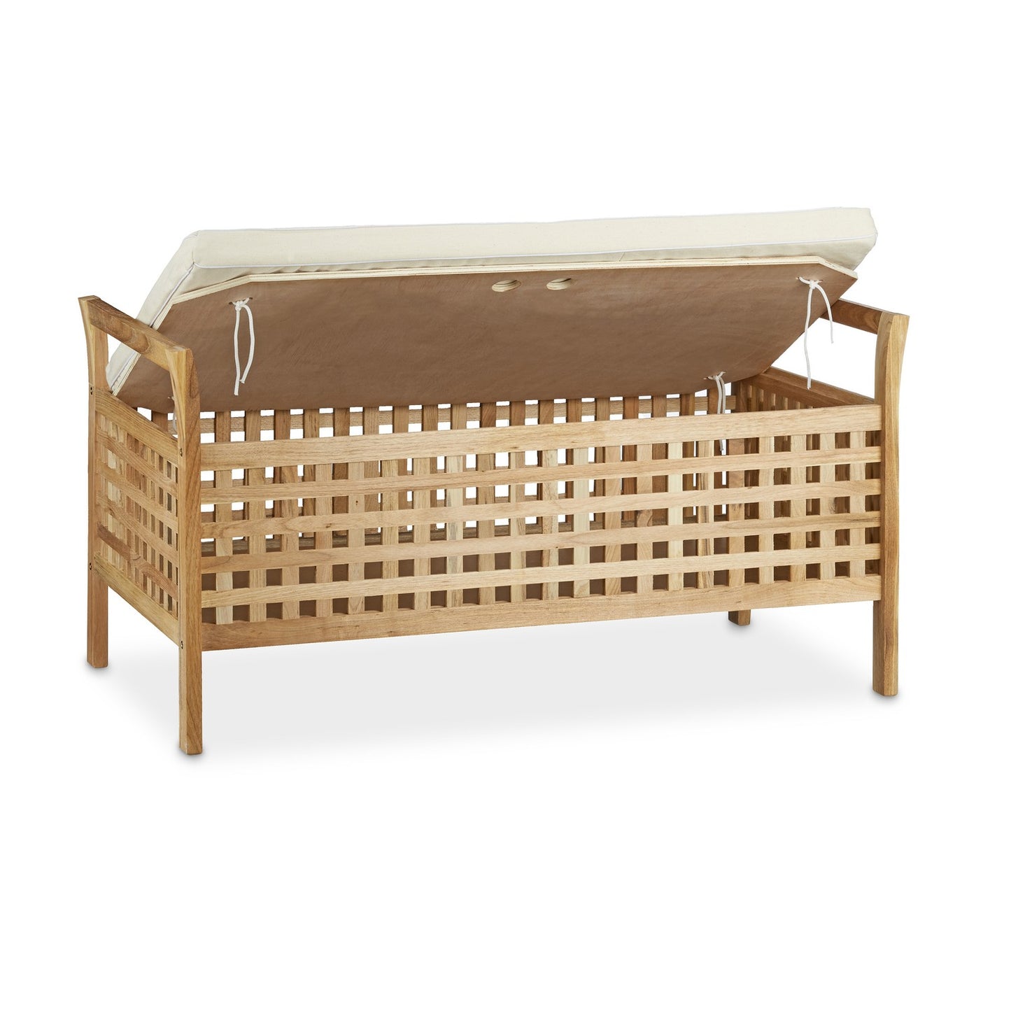 Ottoman Bench Walnut Storage Seat w/ Linen Cushion, Storage Bench 46.5x92.6x49cm