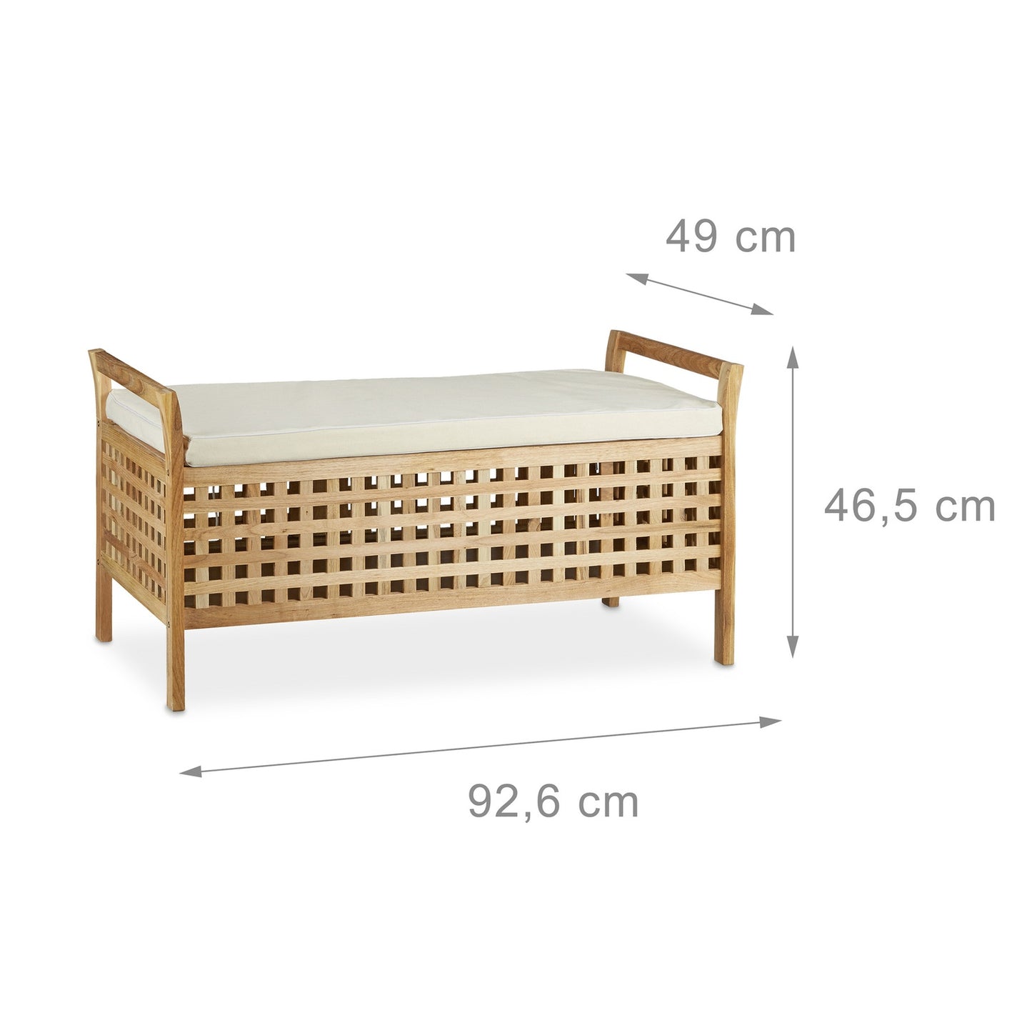 Ottoman Bench Walnut Storage Seat w/ Linen Cushion, Storage Bench 46.5x92.6x49cm