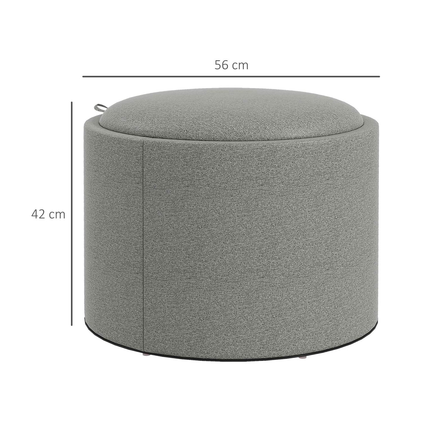 Round ottoman stool with storage, gray linen - Ø56 x 42 cm