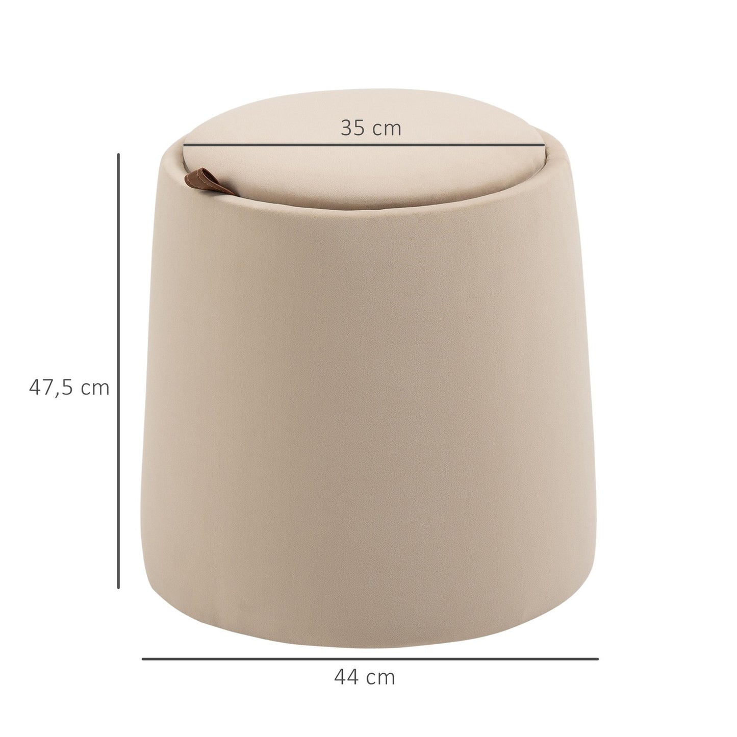 Beige velvet storage ottoman, round stool with removable lid