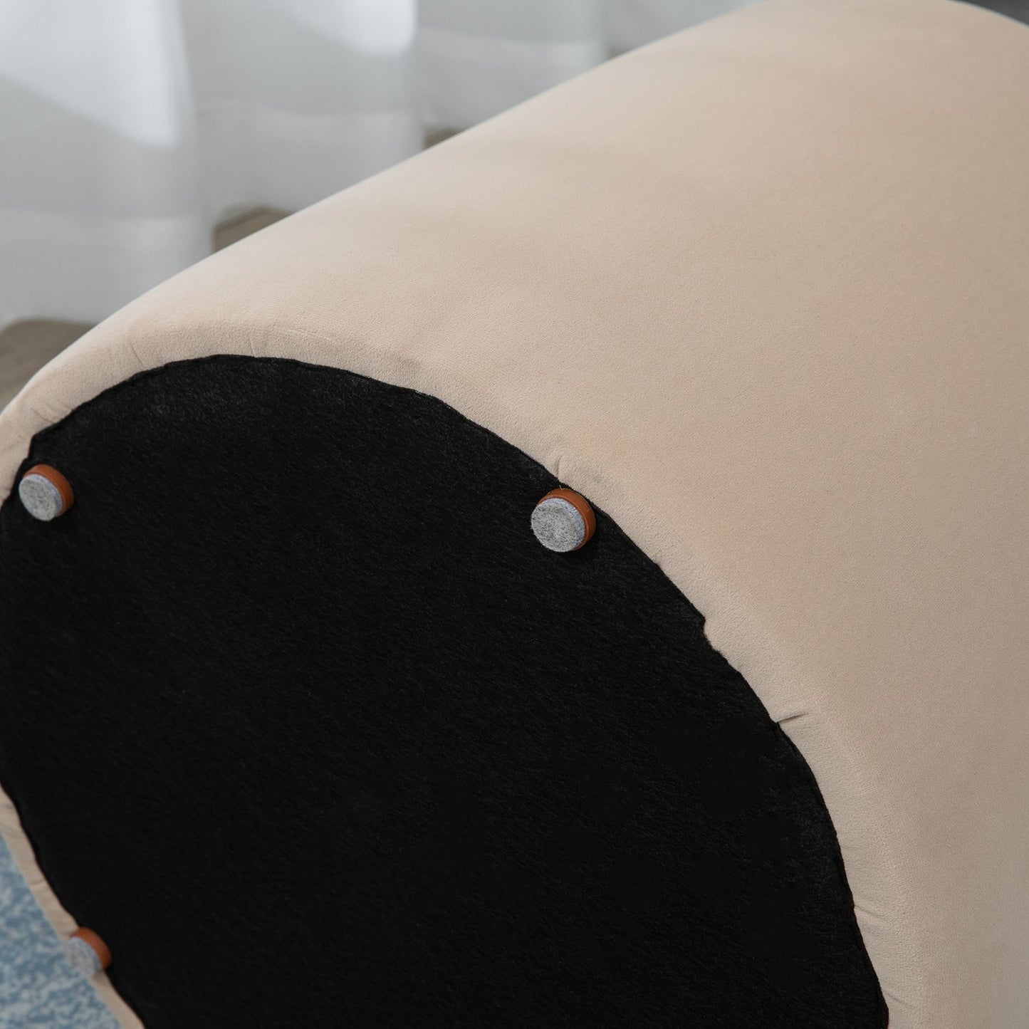 Beige velvet storage ottoman, round stool with removable lid