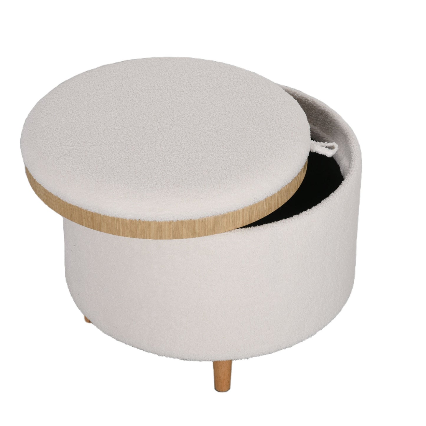Round ottoman stool with storage, folding lid, white