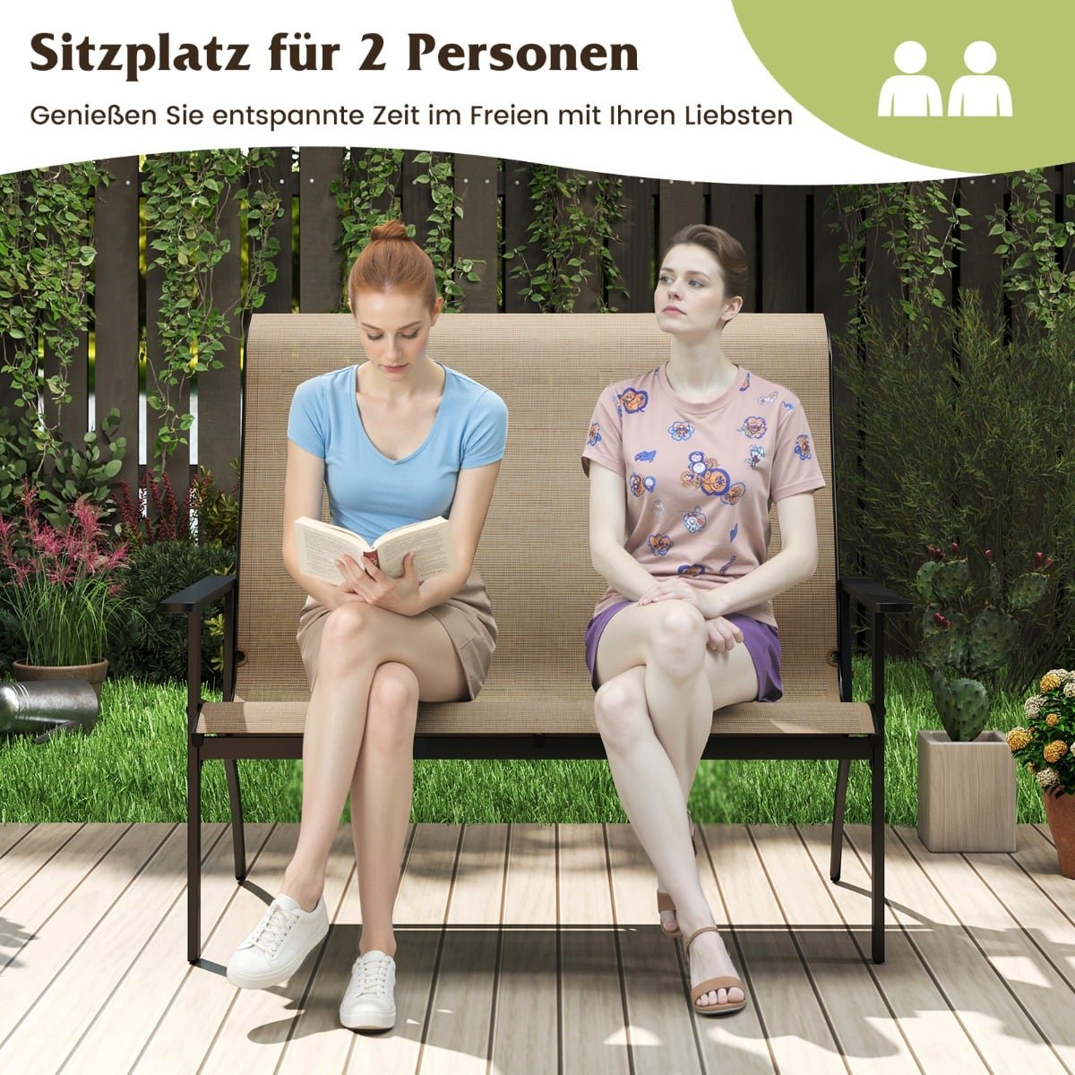 Outdoor 2-Seater Garden Bench, Weatherproof, 400kg Capacity